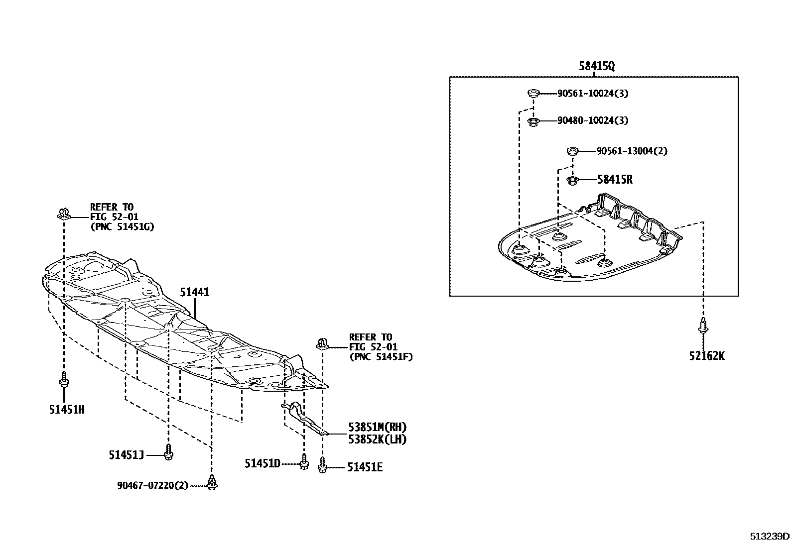 Toyota CAMRY 悬架横梁和发动机底罩 EPC diagram — 513239D