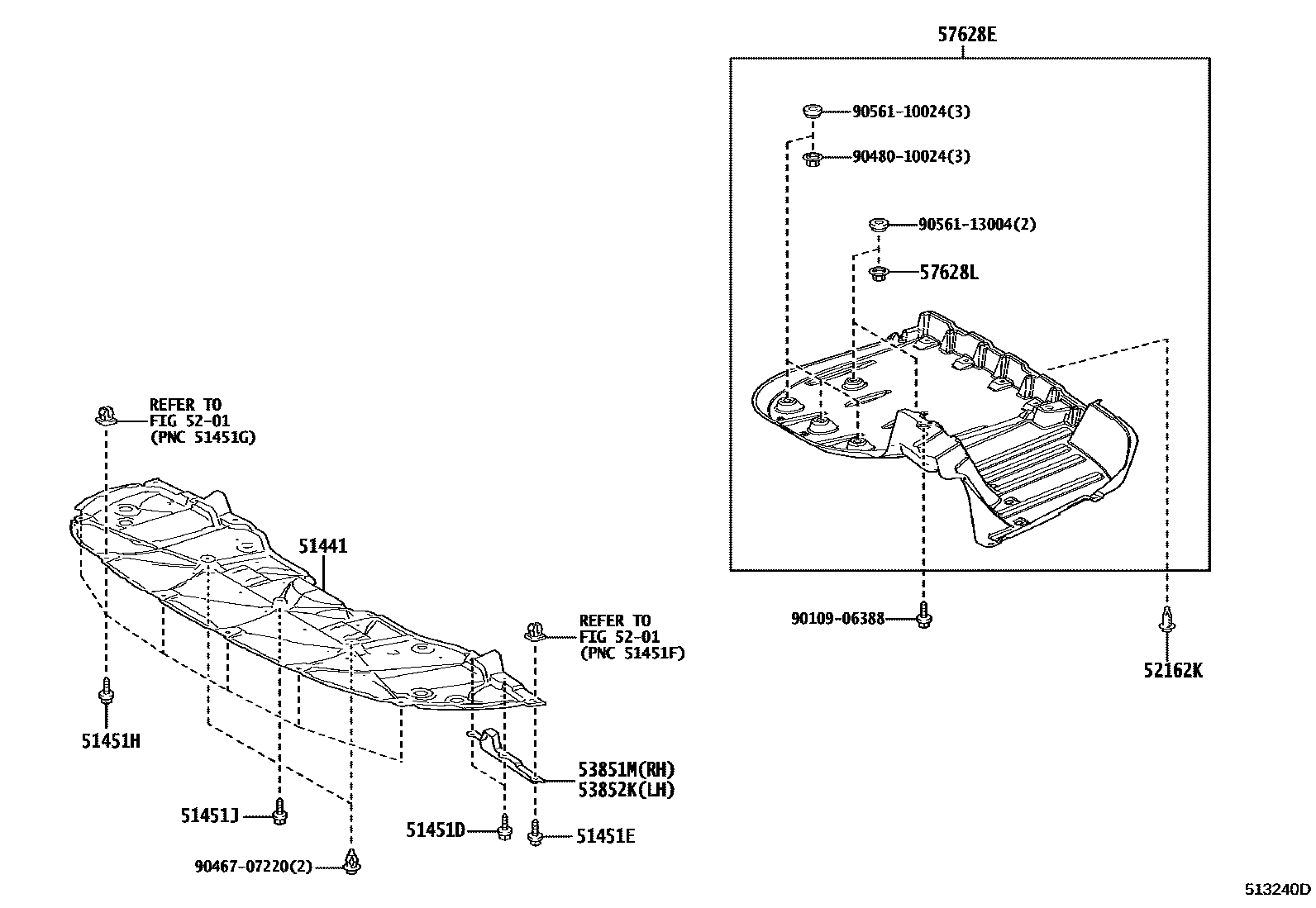 Toyota CAMRY 悬架横梁和发动机底罩 EPC diagram — 513240D