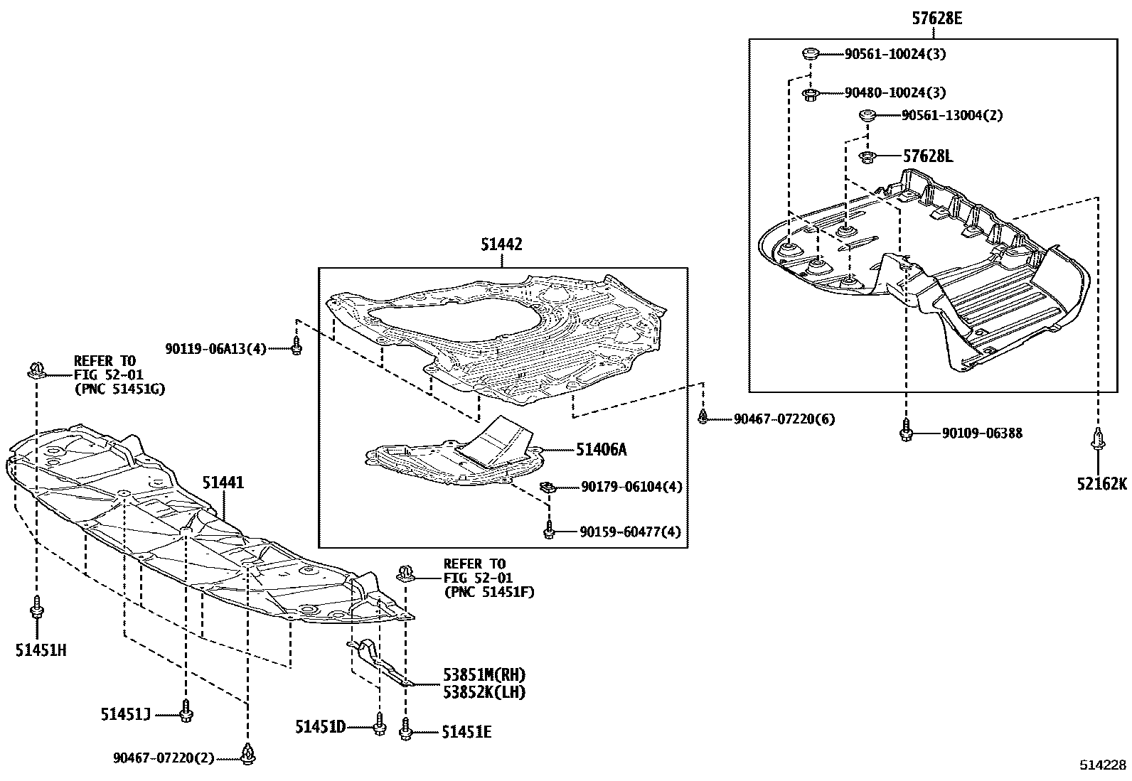 Toyota CAMRY 悬架横梁和发动机底罩 EPC diagram — 514228