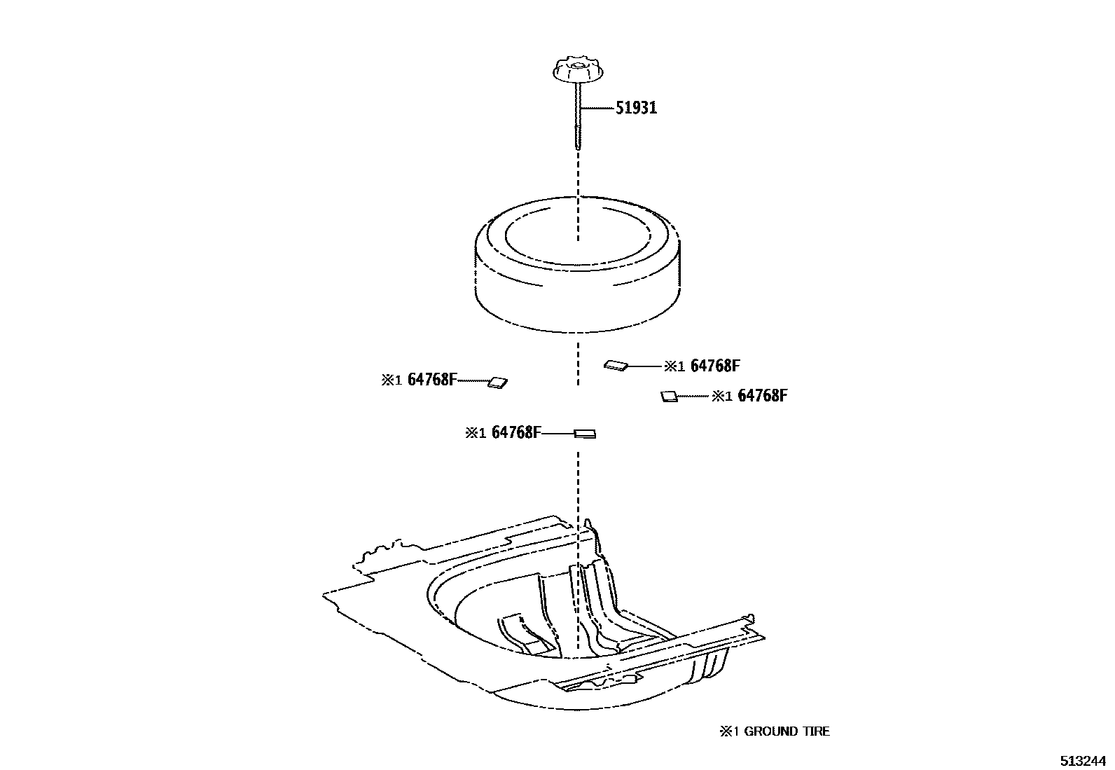 Toyota CAMRY Spare tire rack EPC diagram — 513244