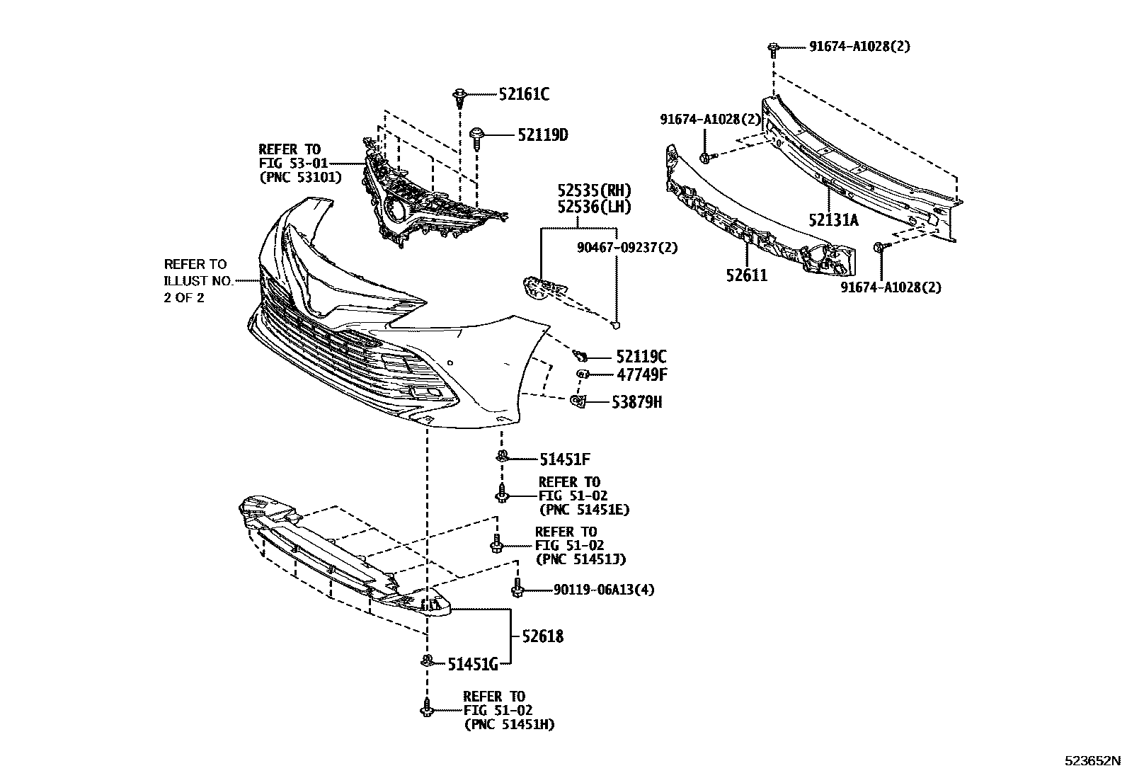 Toyota CAMRY 前保险杠及附件 EPC diagram — 523652N
