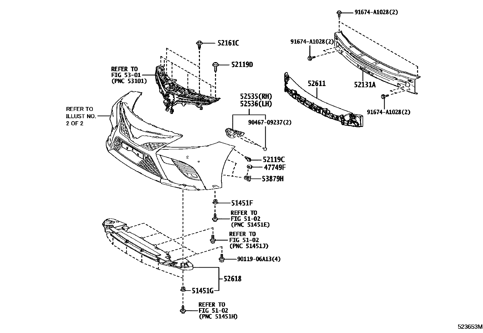 Toyota CAMRY 前保险杠及附件 EPC diagram — 523653M