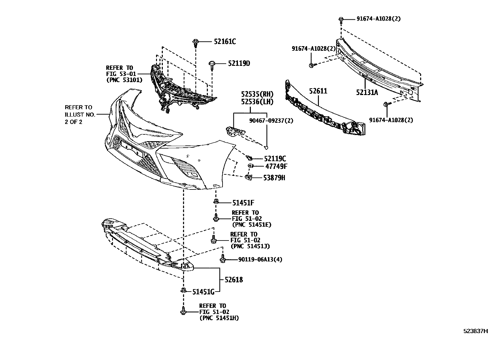 Toyota CAMRY 前保险杠及附件 EPC diagram — 523837H