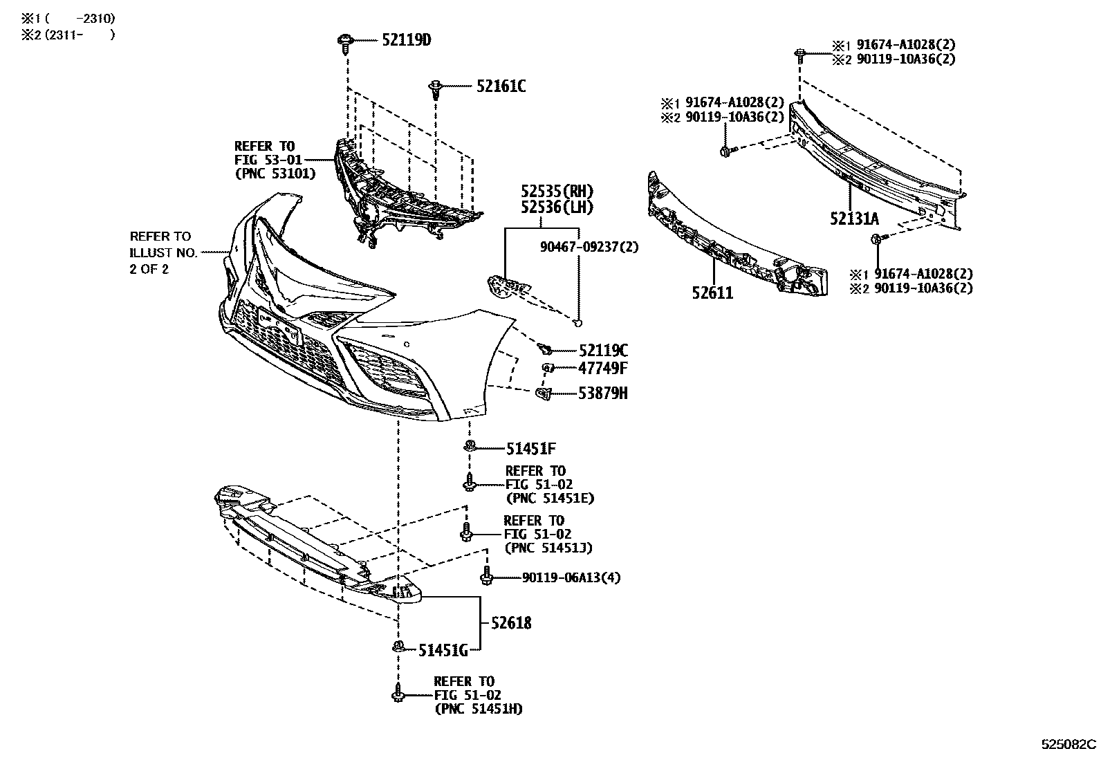 Toyota CAMRY 前保险杠及附件 EPC diagram — 525082C