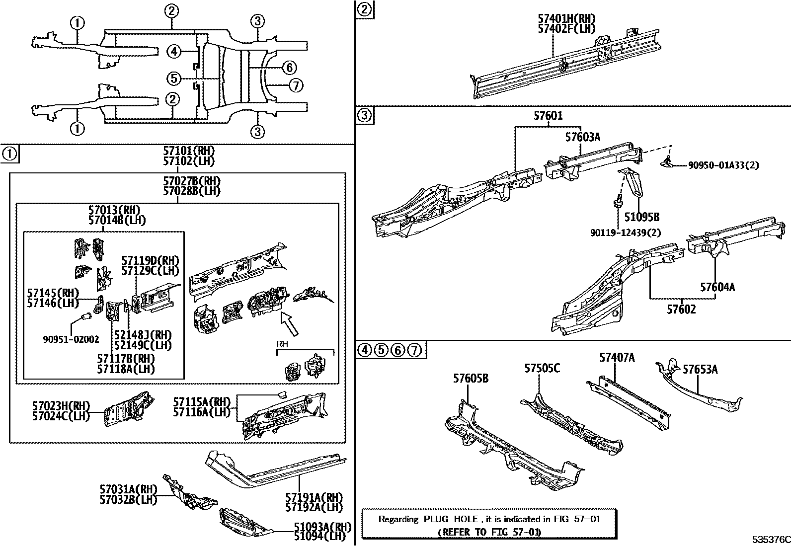 Toyota CAMRY Floor stringers EPC diagram — 535376C