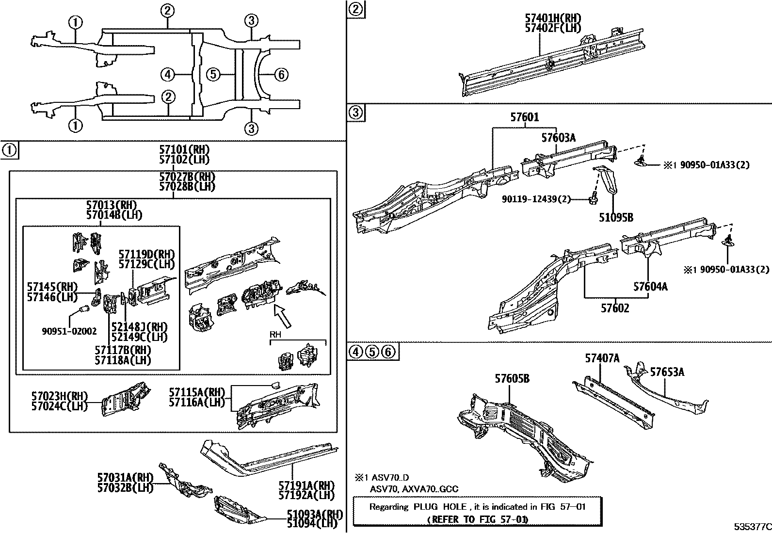 Toyota CAMRY Floor stringers EPC diagram — 535377C
