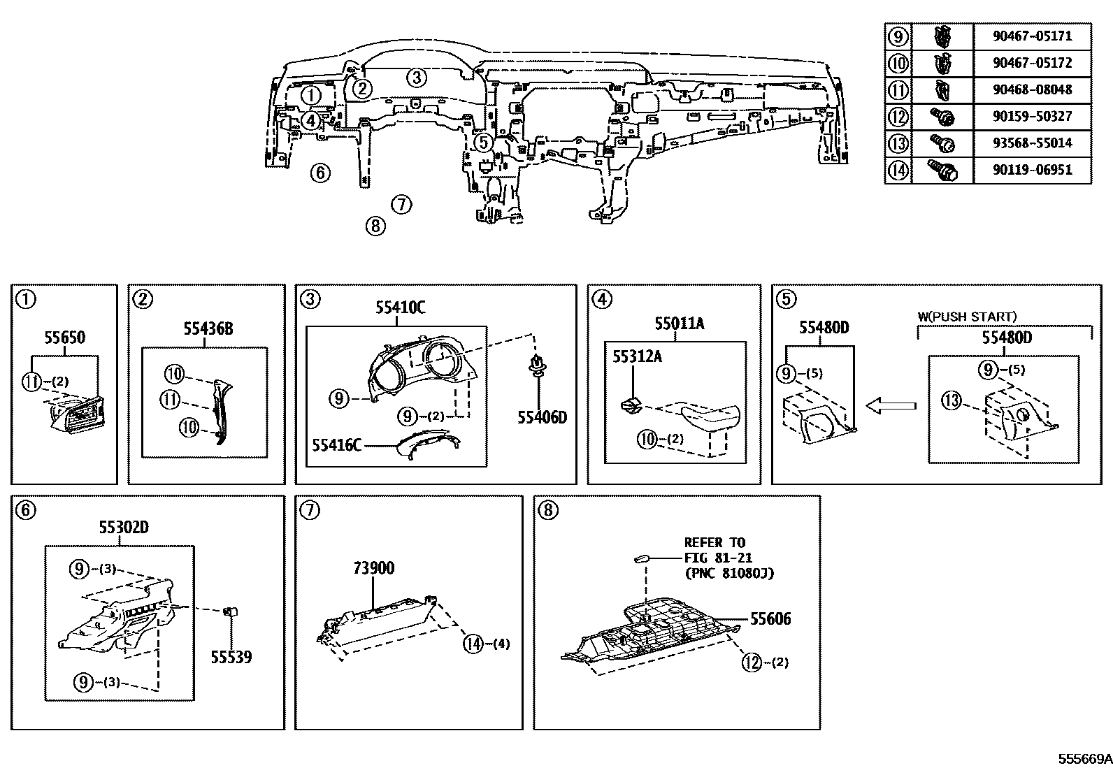 Toyota CAMRY 仪表板和手套箱 EPC diagram — 555669A