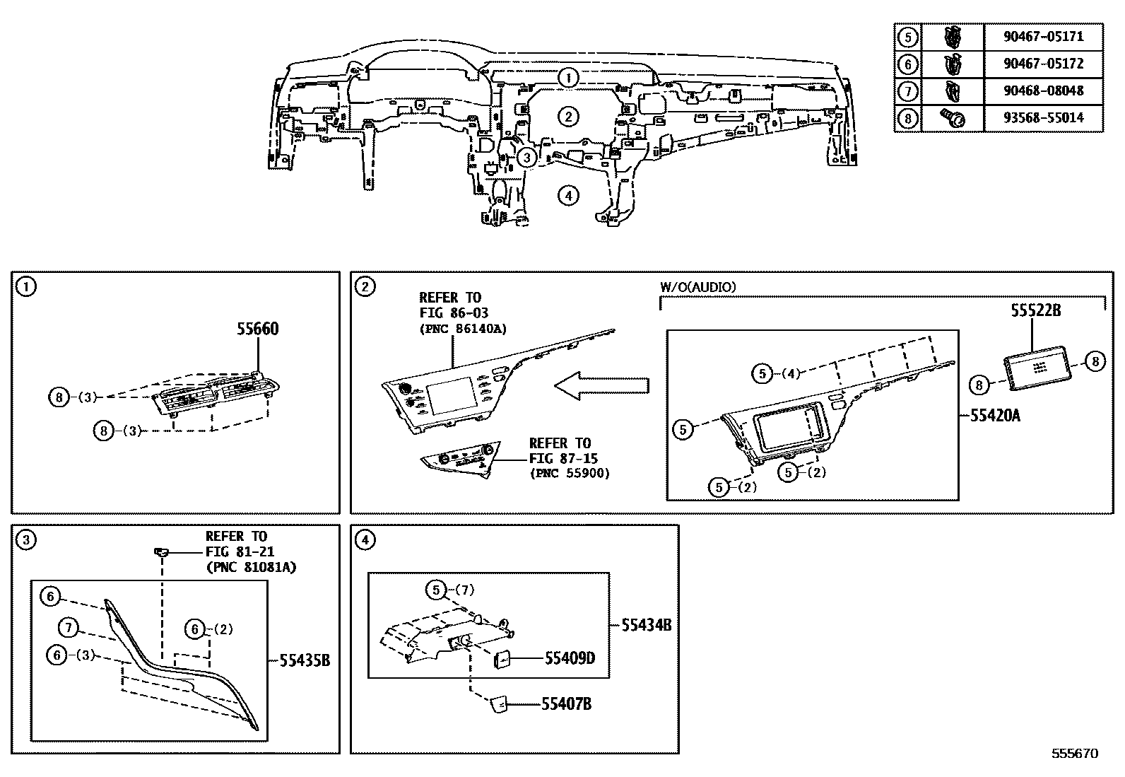 Toyota CAMRY 仪表板和手套箱 EPC diagram — 555670