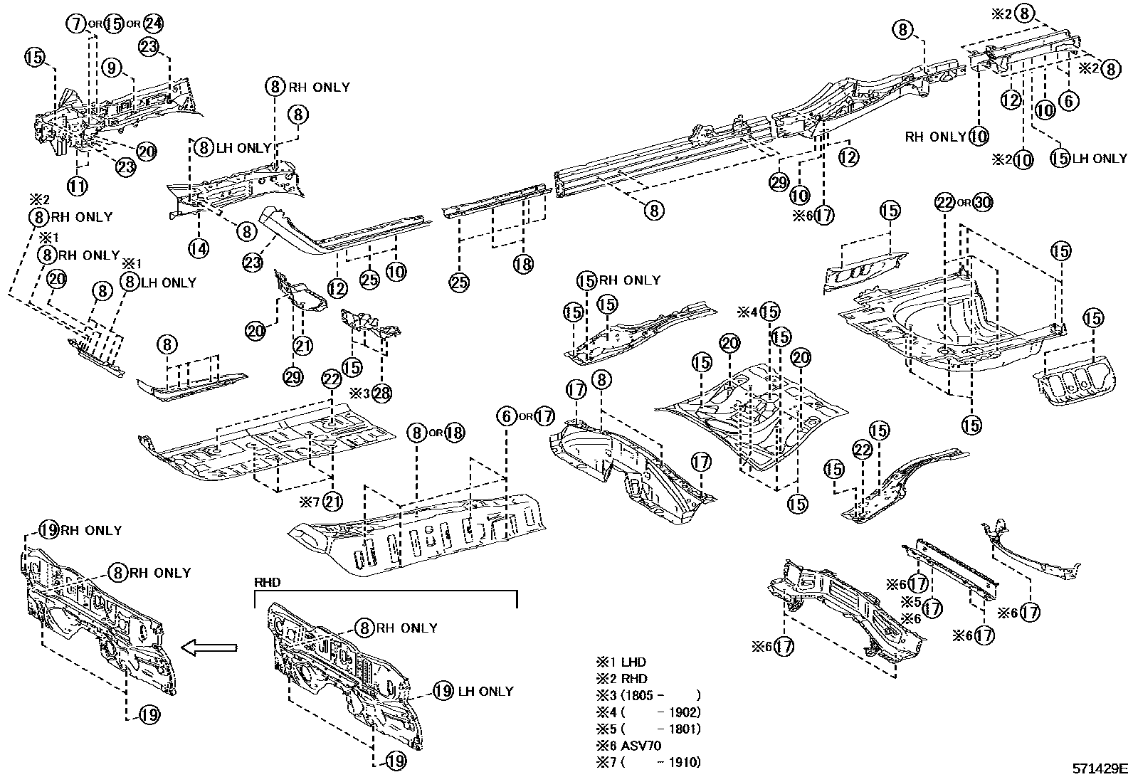 Toyota CAMRY hole plug EPC diagram — 571429E