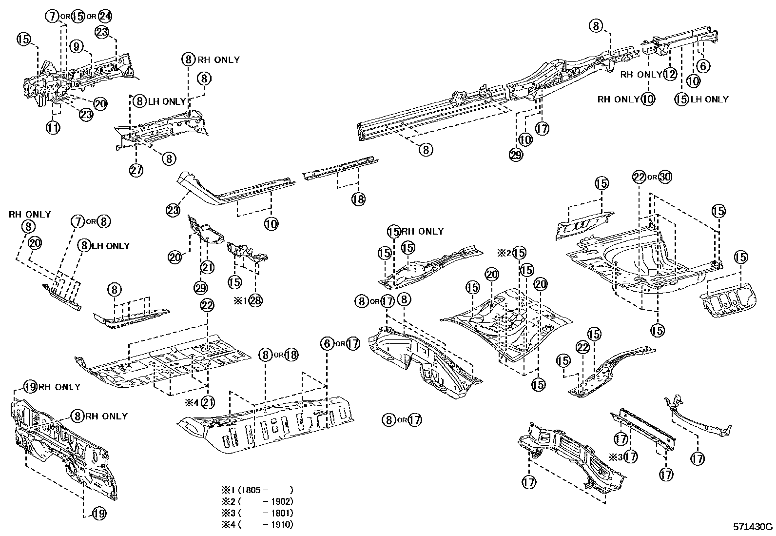 Toyota CAMRY hole plug EPC diagram — 571430G