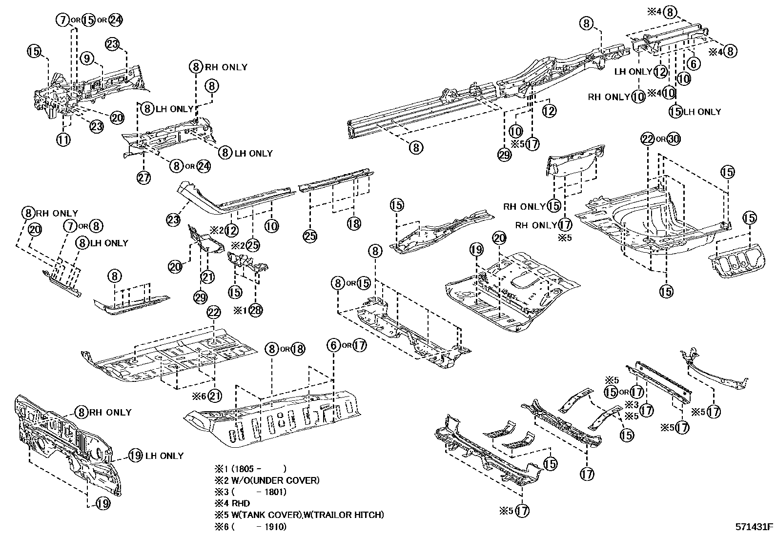 Toyota CAMRY hole plug EPC diagram — 571431F