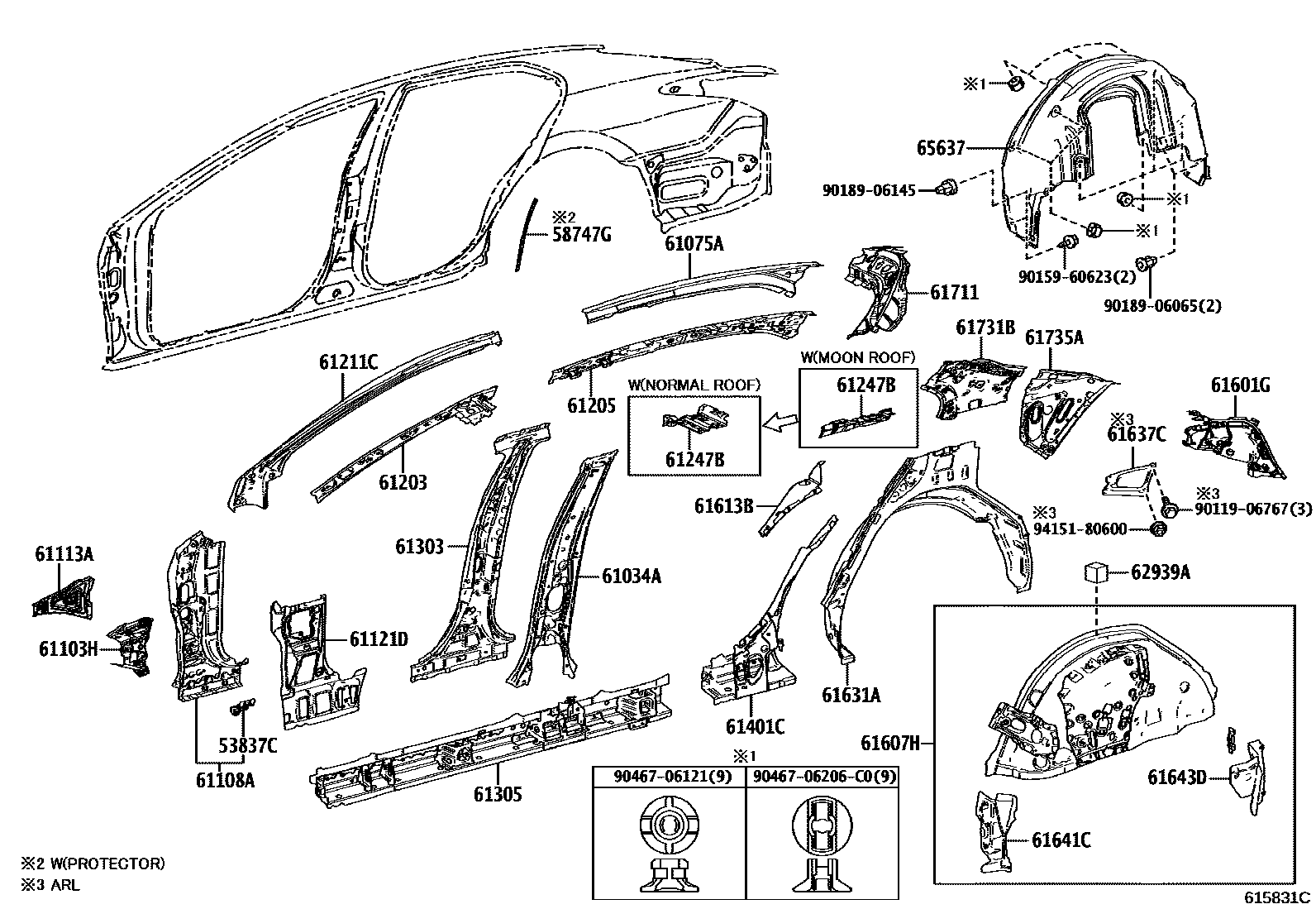Toyota CAMRY 侧梁 EPC diagram — 615831C