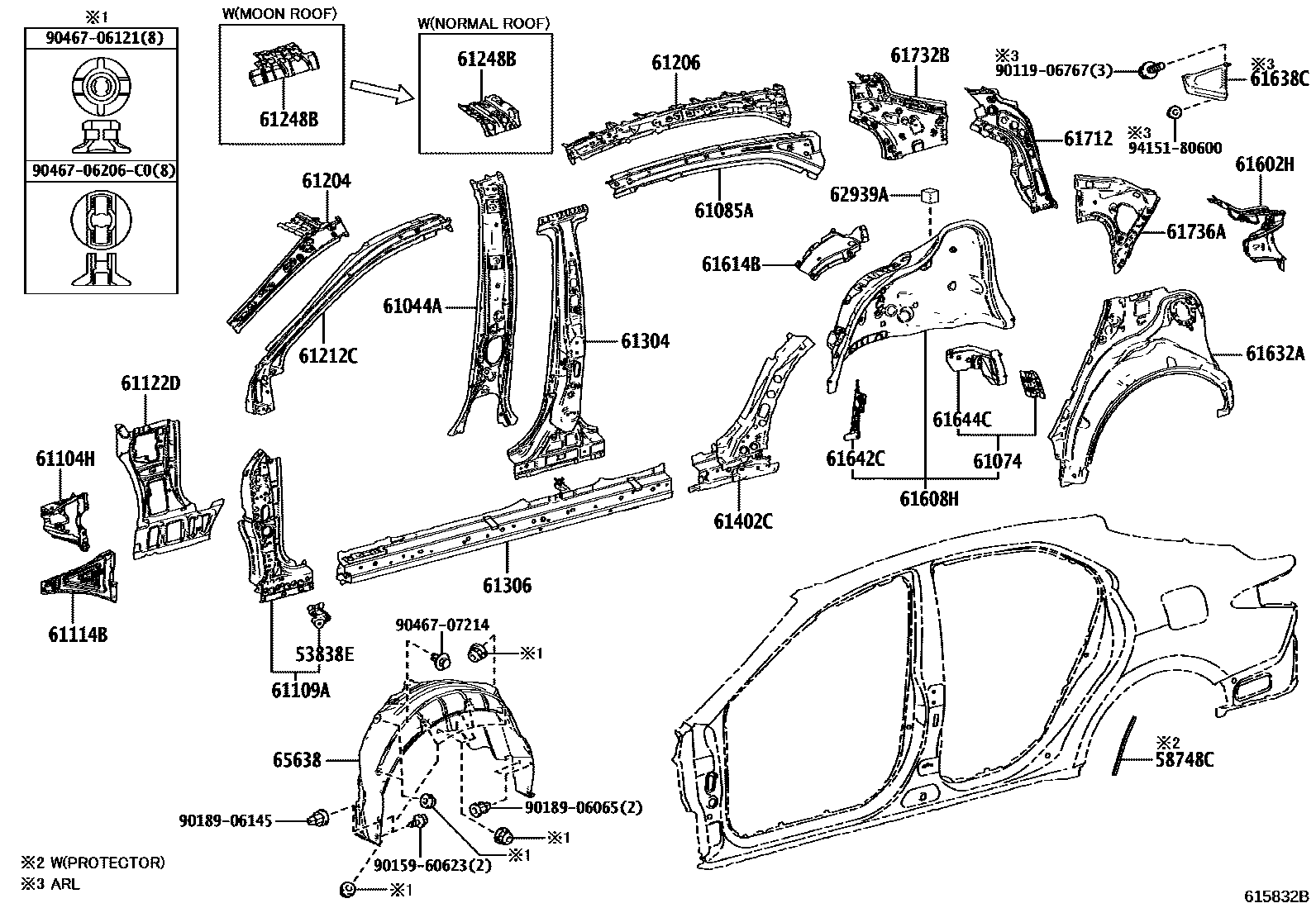 Toyota CAMRY 侧梁 EPC diagram — 615832B