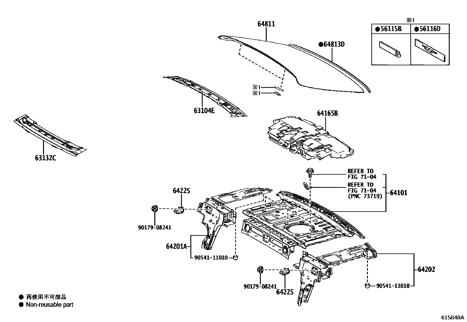 Toyota CAMRY 天窗板和背窗玻璃 EPC diagram — 615848A