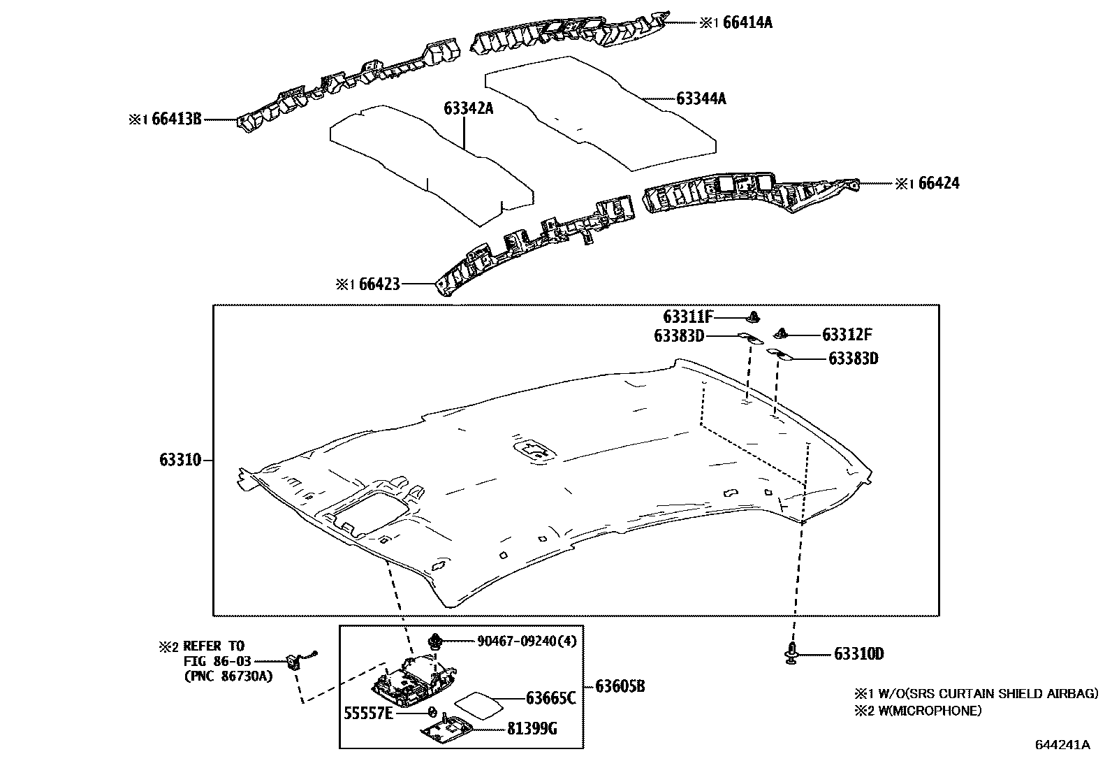 Toyota CAMRY 车顶内衬和消声垫 EPC diagram — 644241A