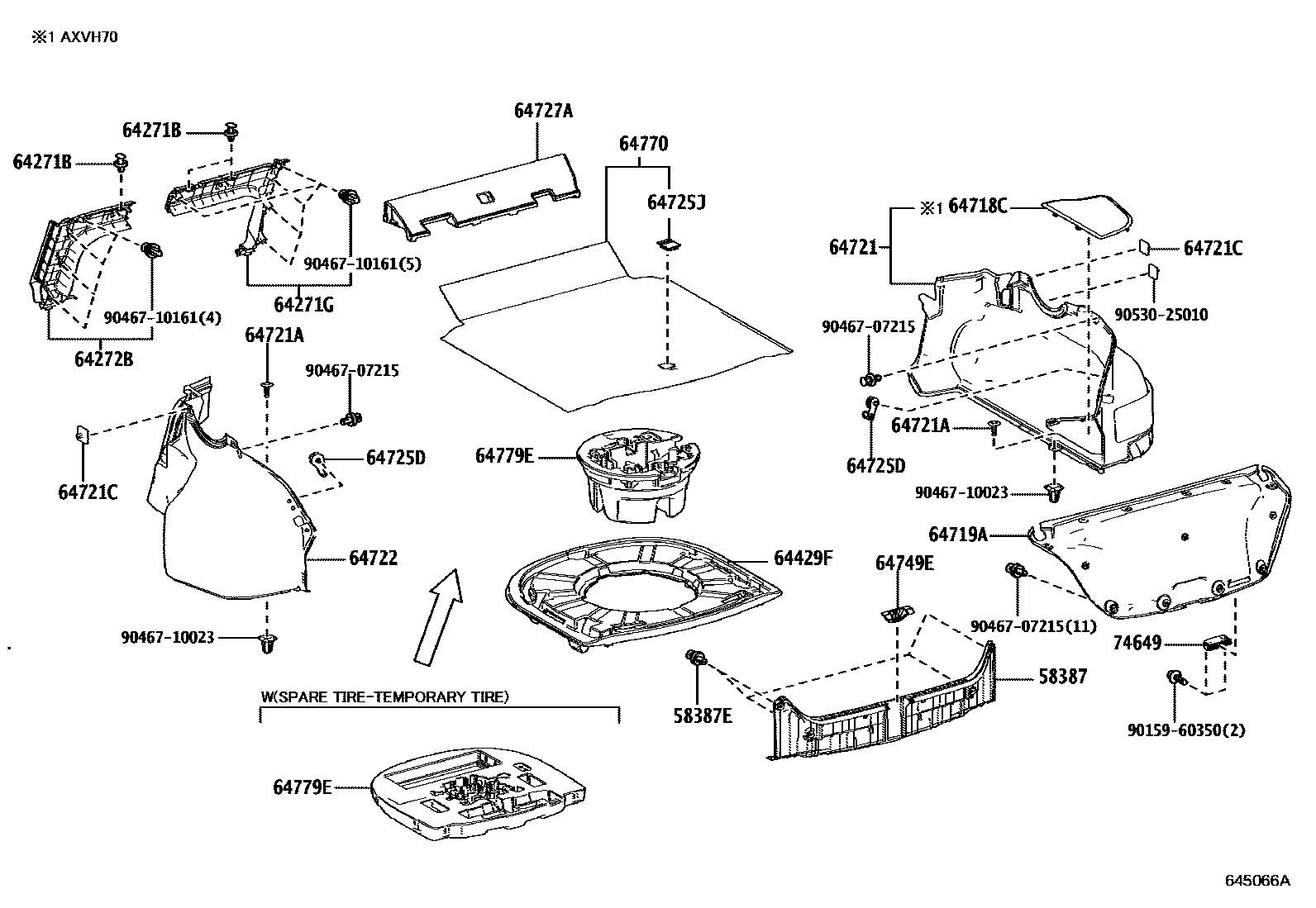 Toyota CAMRY 杂物箱板和行李箱垫 EPC diagram — 645066A