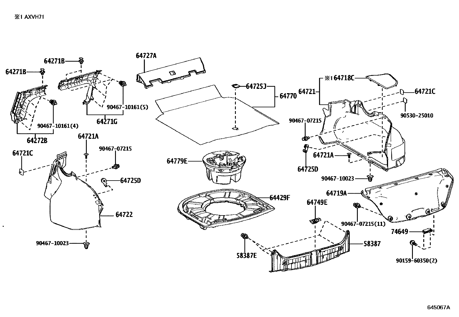 Toyota CAMRY 杂物箱板和行李箱垫 EPC diagram — 645067A