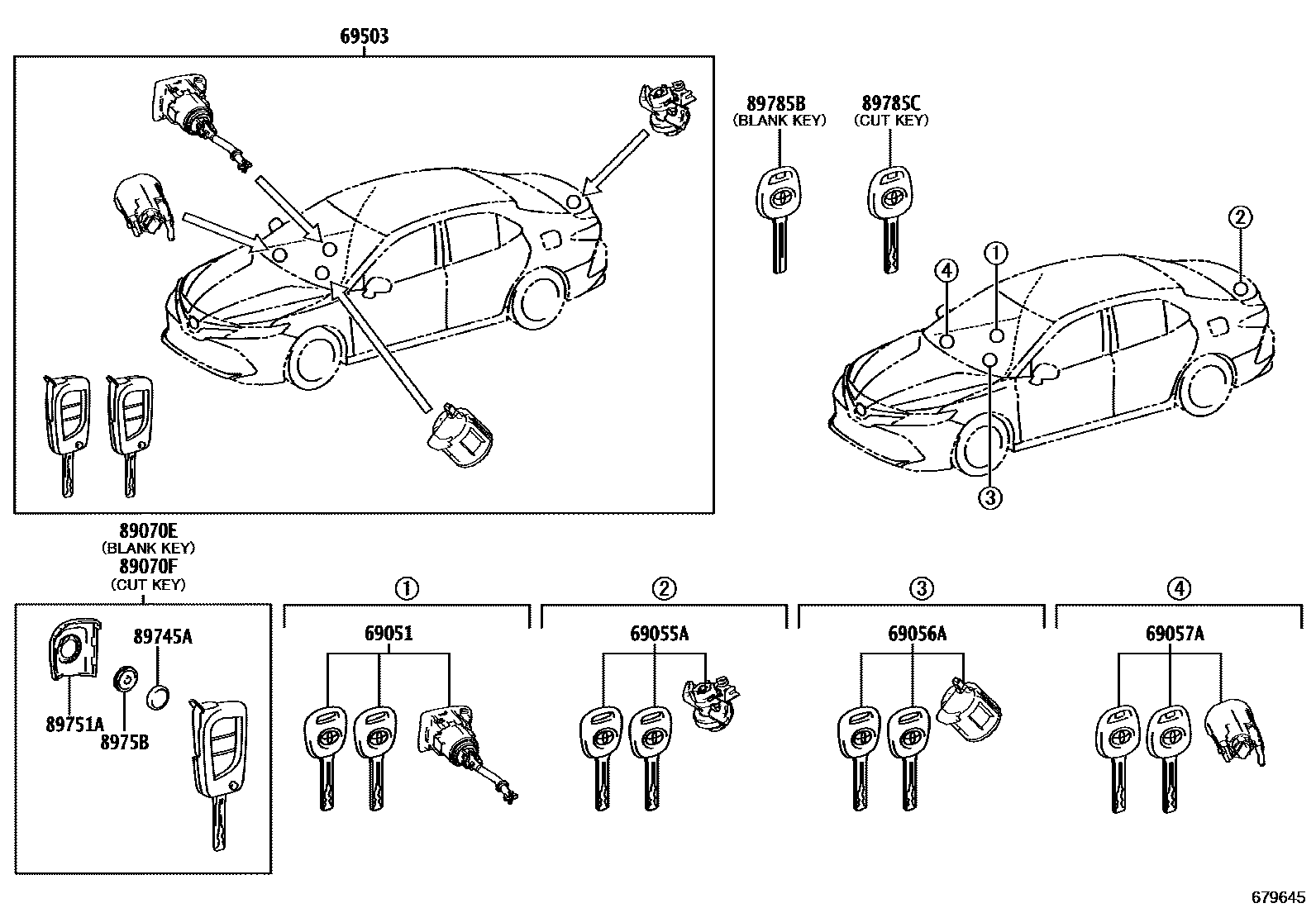 Toyota CAMRY 锁芯组件 EPC diagram — 679645