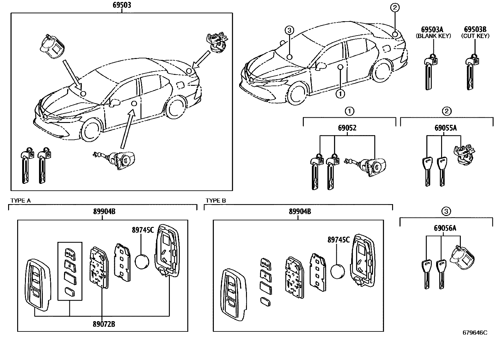 Toyota CAMRY 锁芯组件 EPC diagram — 679646C
