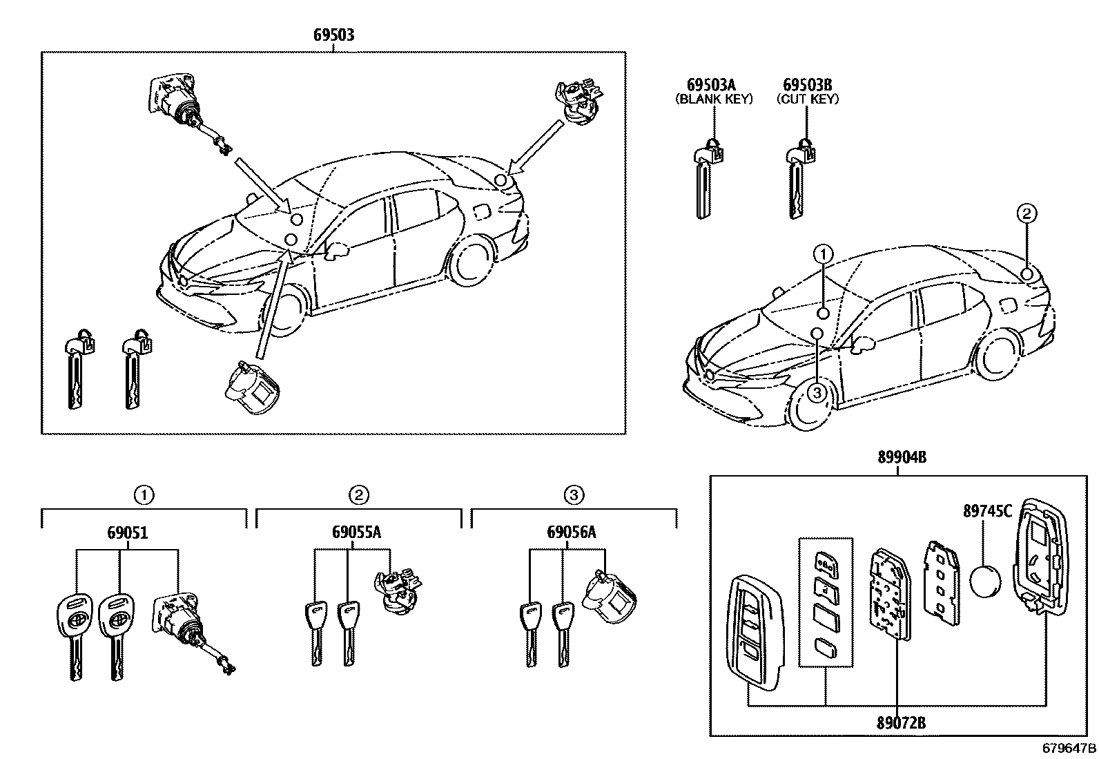 Toyota CAMRY 锁芯组件 EPC diagram — 679647B