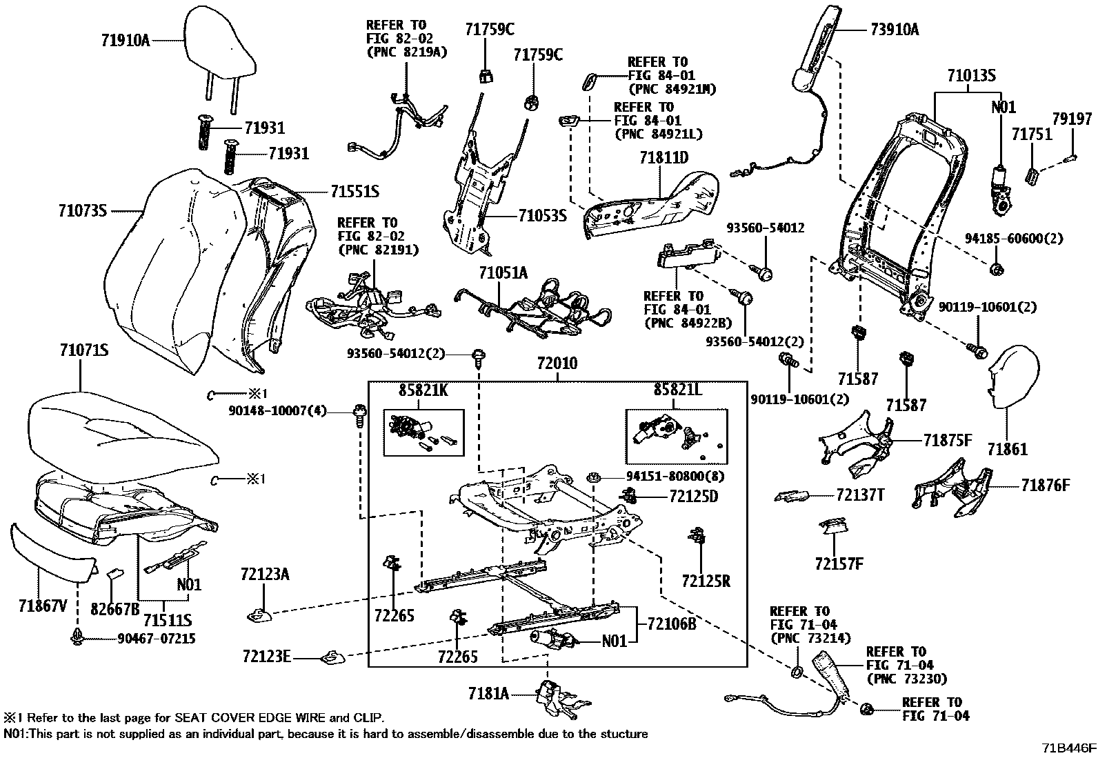 Toyota CAMRY 前排座椅和座椅滑轨 EPC diagram — 71B446F