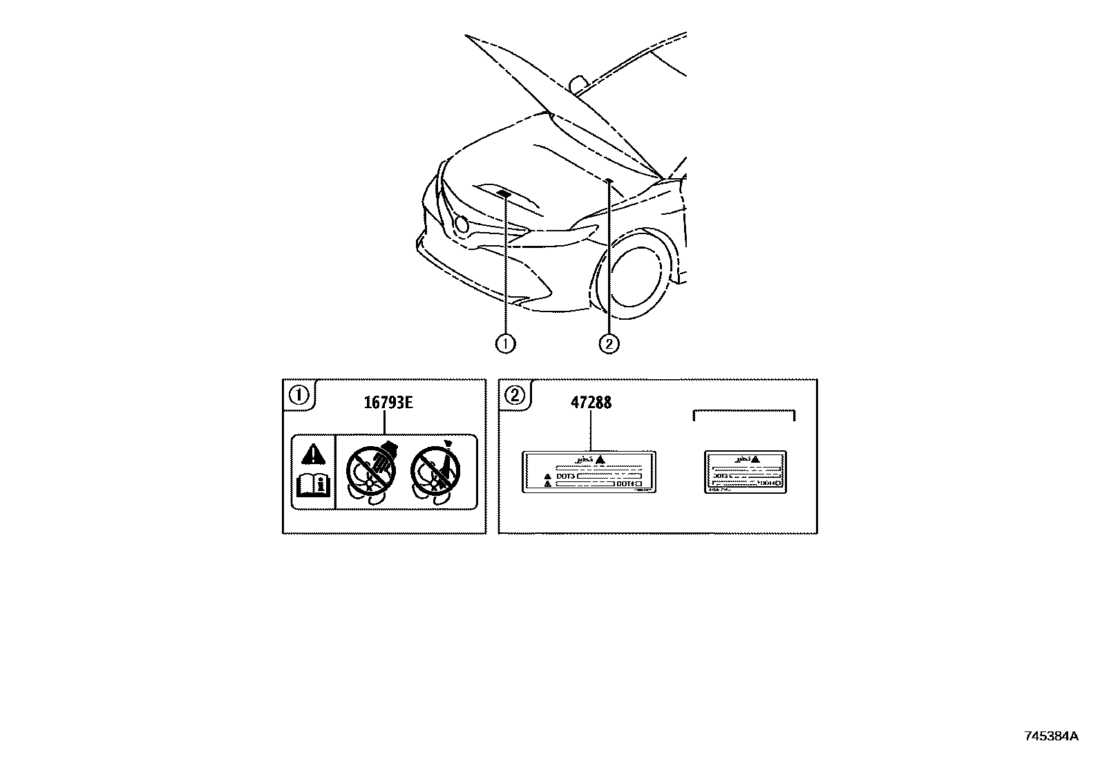 Toyota CAMRY 警示铭牌(车外和车内) EPC diagram — 745384A