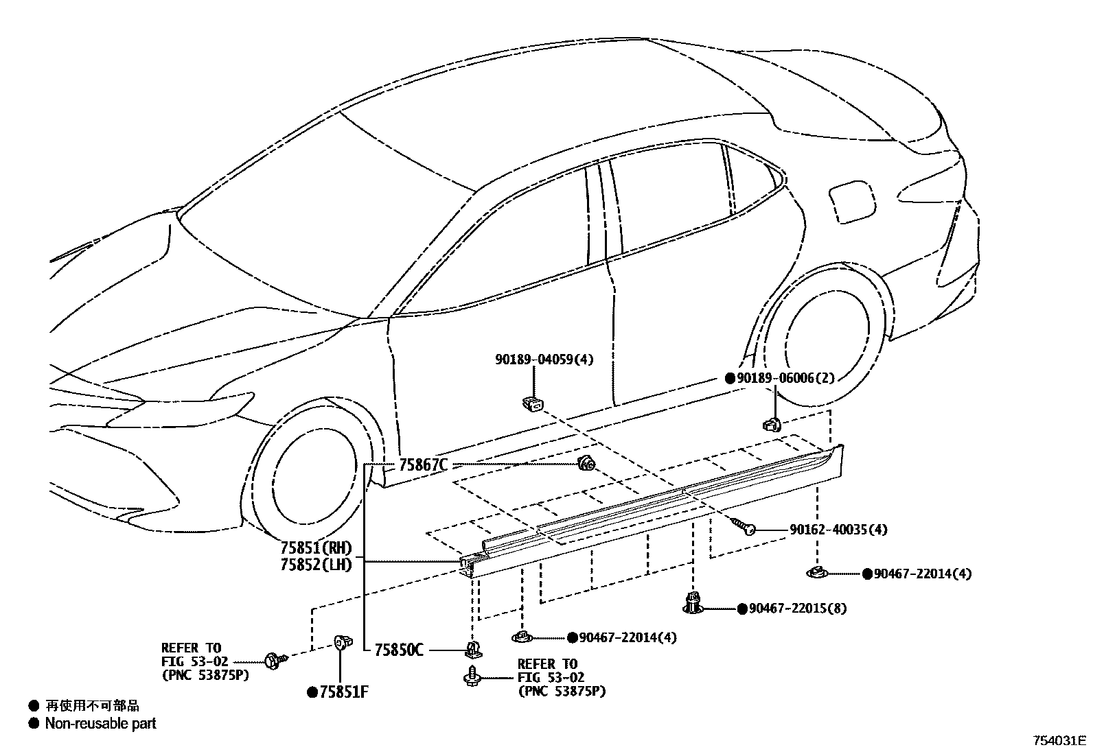 Toyota CAMRY 侧防护条 EPC diagram — 754031E
