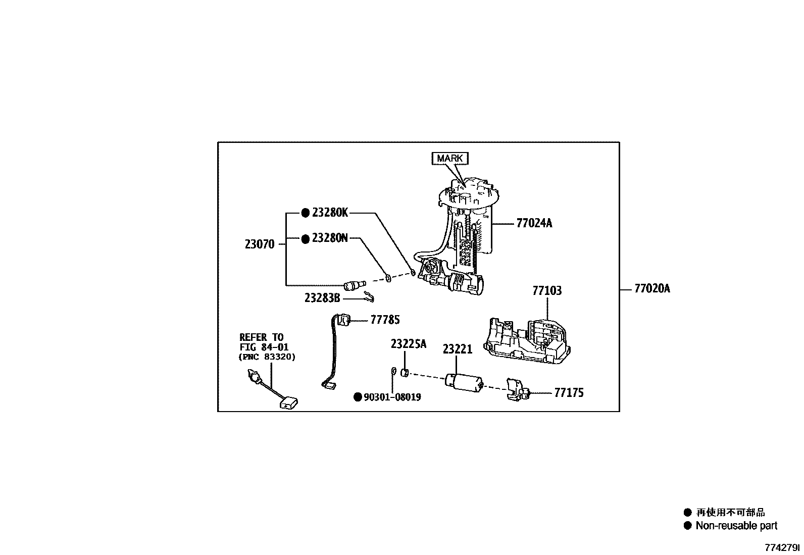 Toyota CAMRY 燃油箱和燃油管 EPC diagram — 774279I