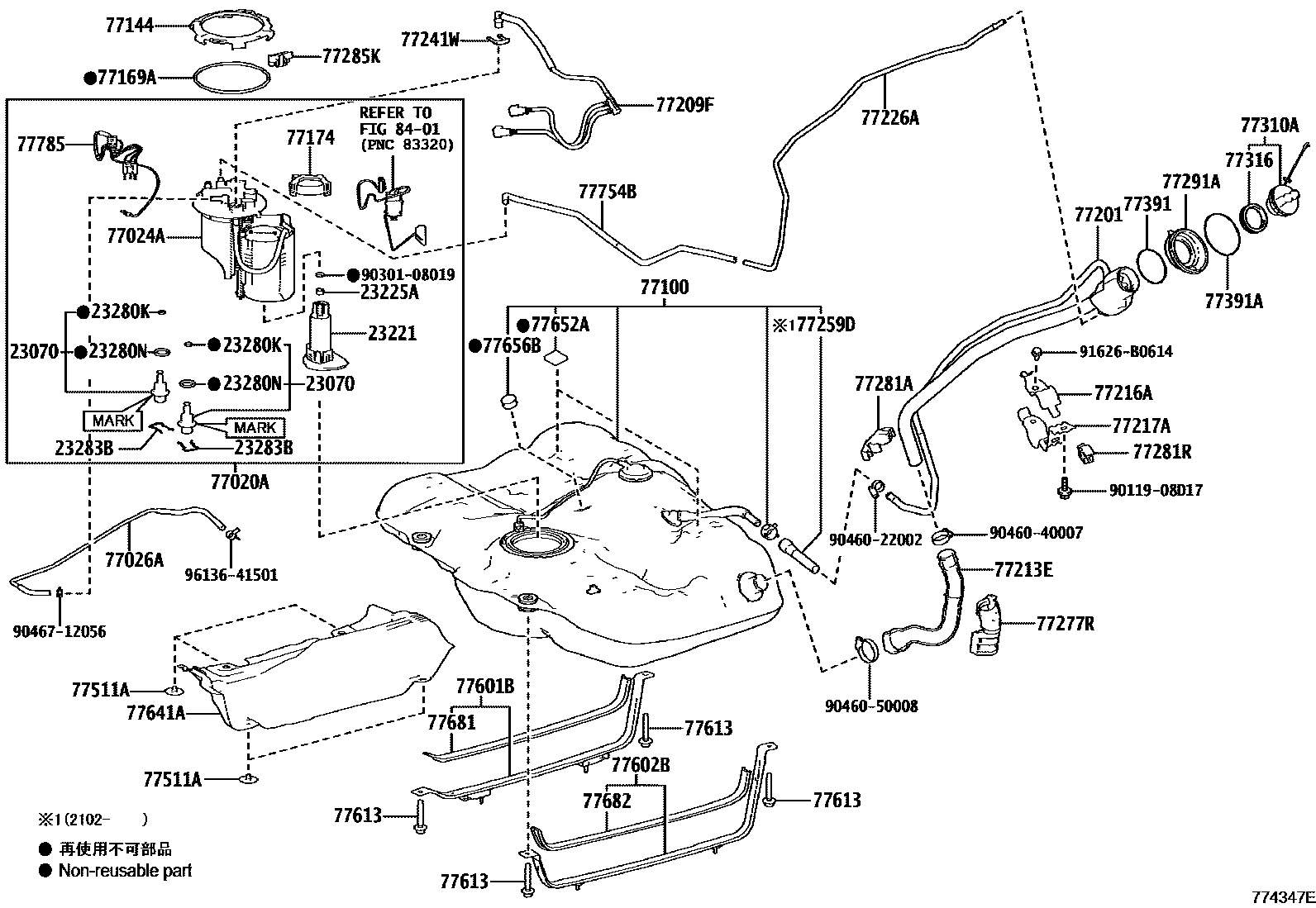 Toyota CAMRY 燃油箱和燃油管 EPC diagram — 774347E