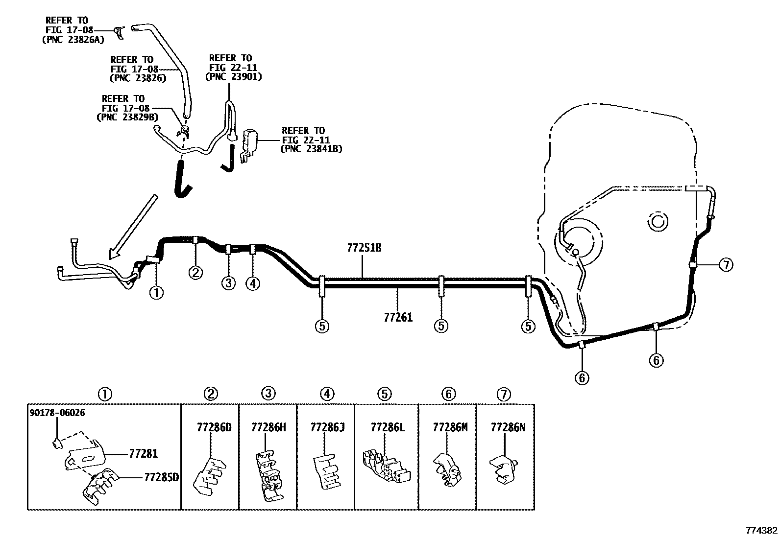 Toyota CAMRY 燃油箱和燃油管 EPC diagram — 774382