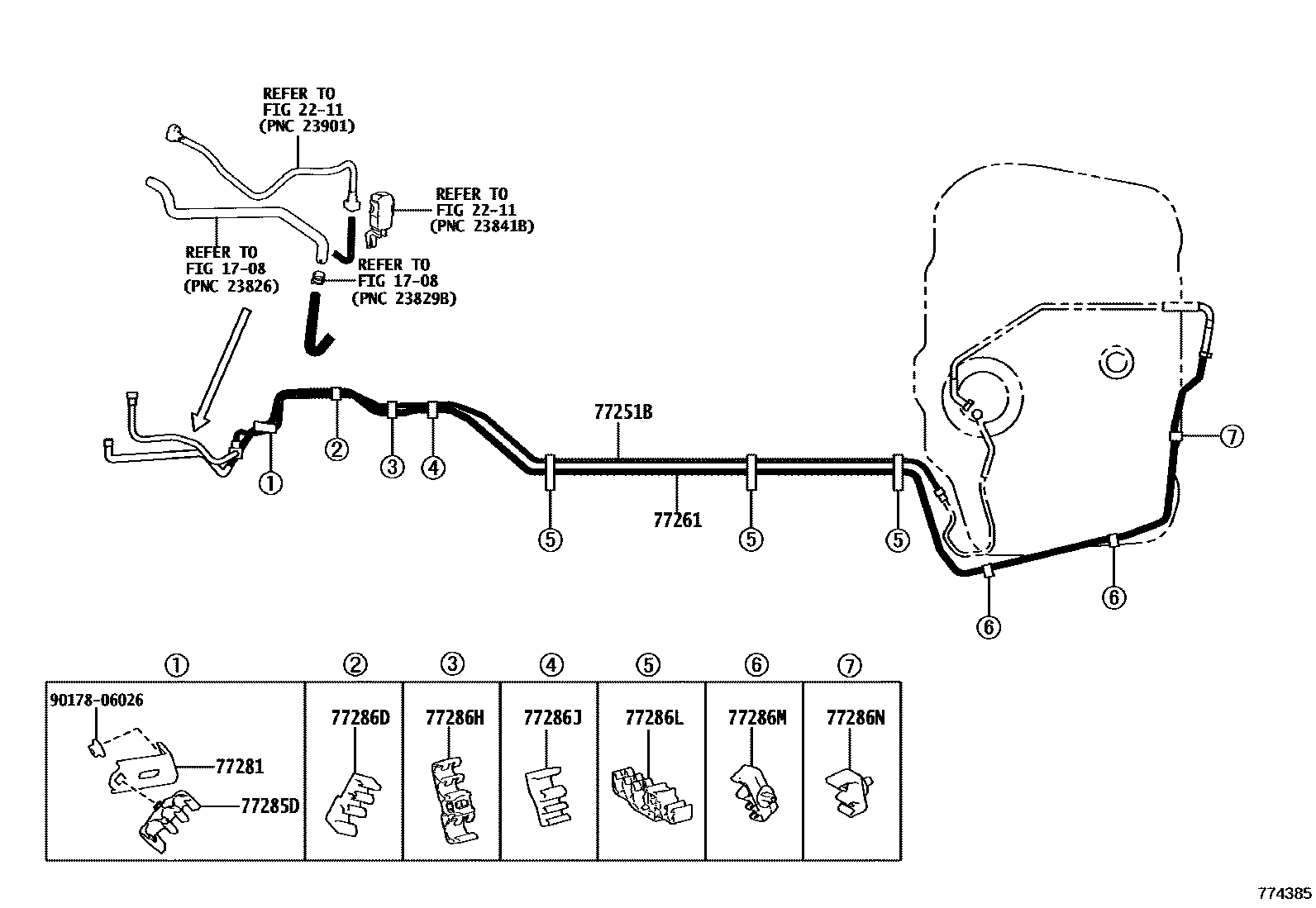 Toyota CAMRY 燃油箱和燃油管 EPC diagram — 774385