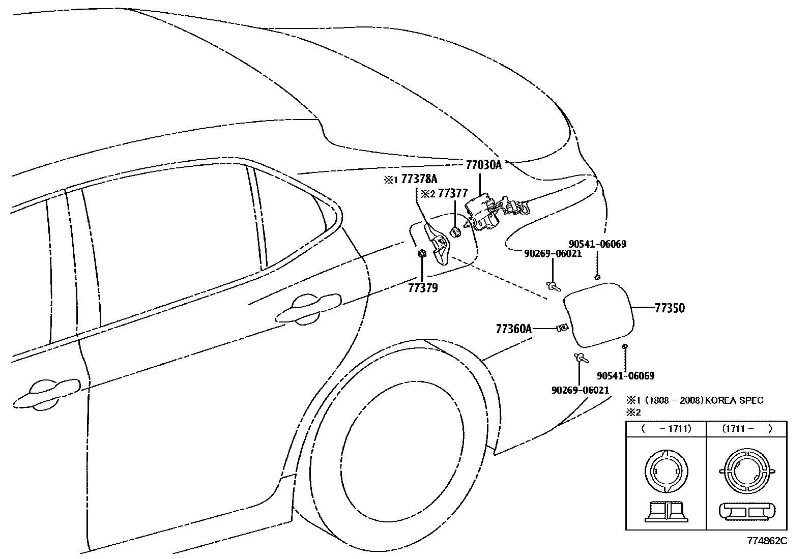 Toyota CAMRY 燃油箱和燃油管 EPC diagram — 774862C