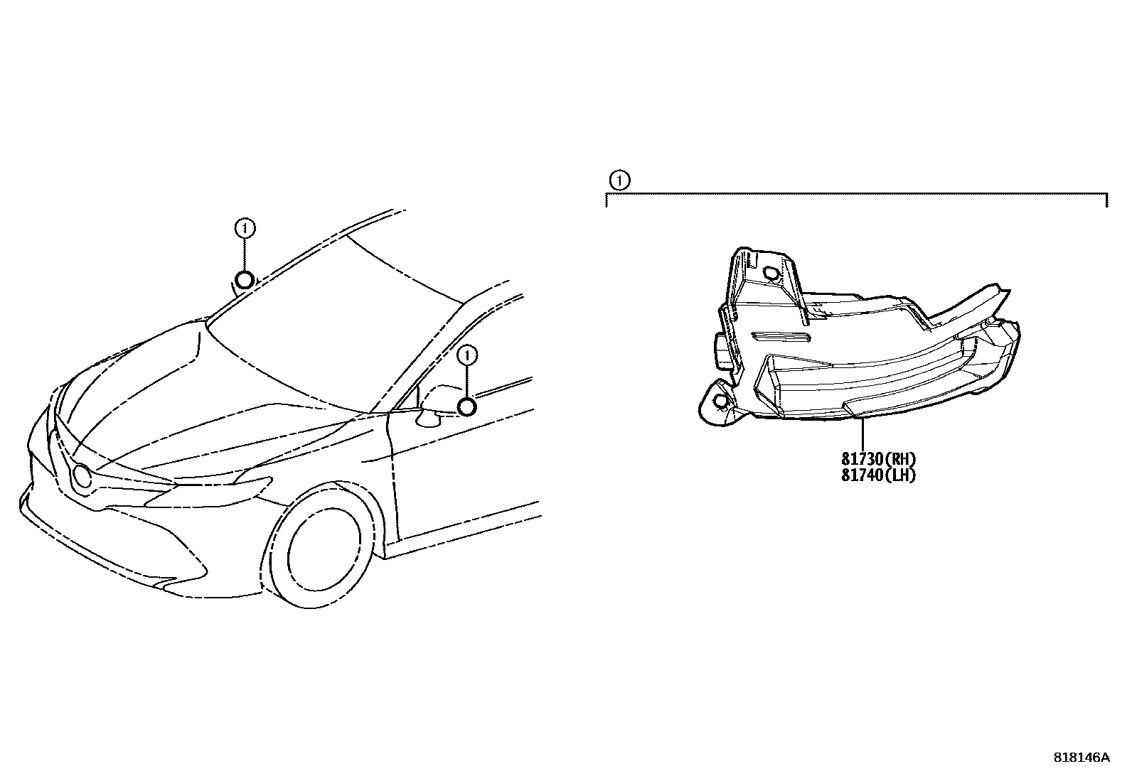 Toyota CAMRY Side Turn Signal & Outer Mirror Lamp EPC diagram — 818146A