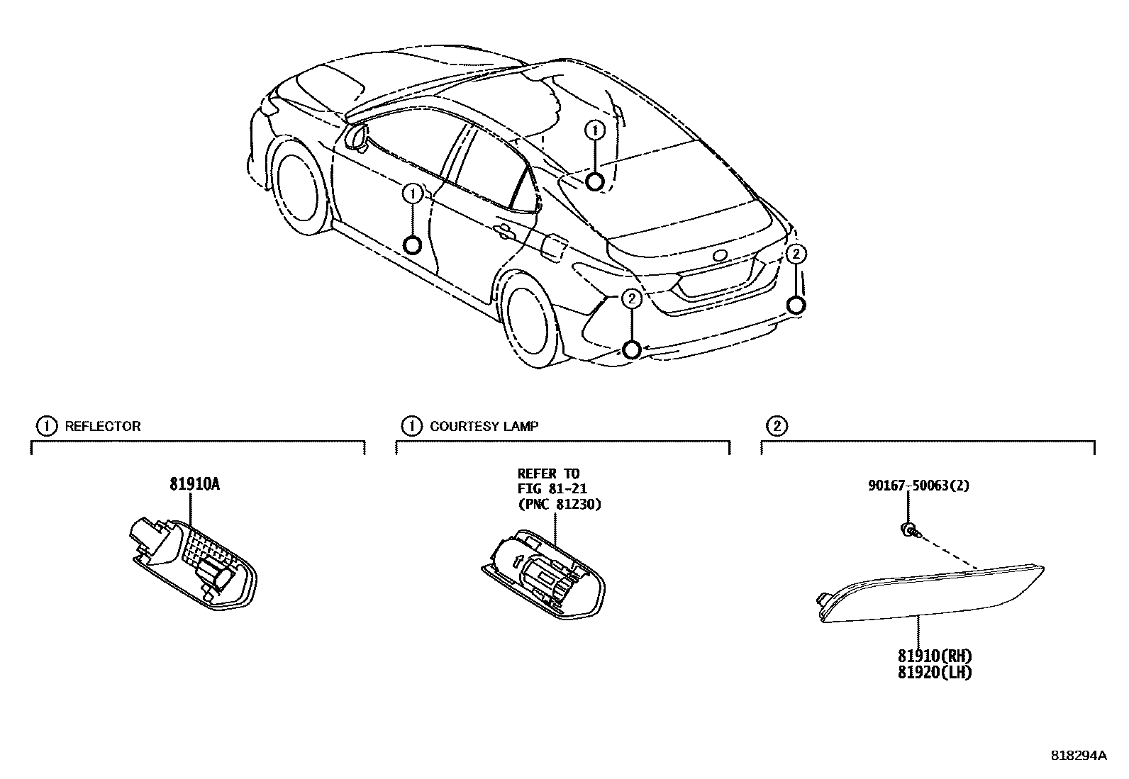 Toyota CAMRY reflector EPC diagram — 818294A