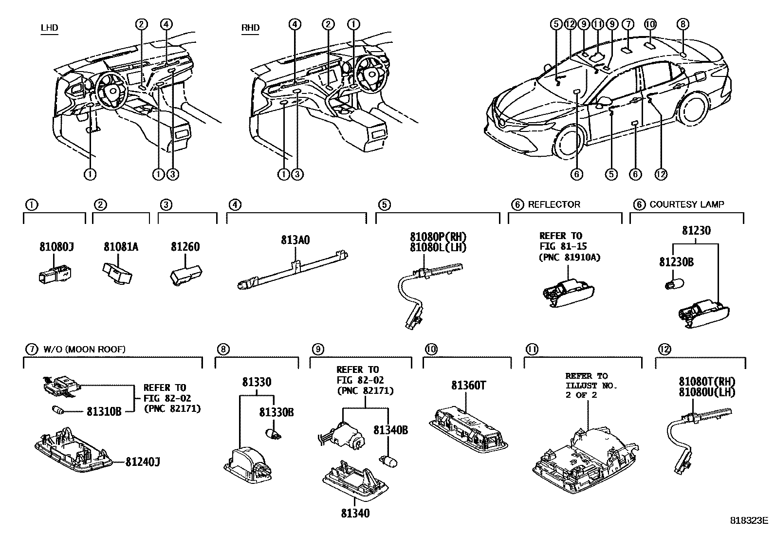 Toyota CAMRY 车内灯 EPC diagram — 818323E