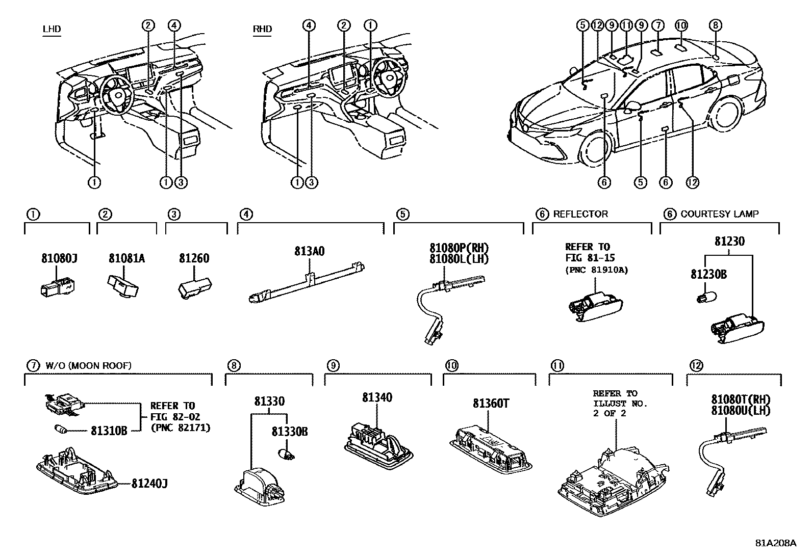 Toyota CAMRY 车内灯 EPC diagram — 81A208A