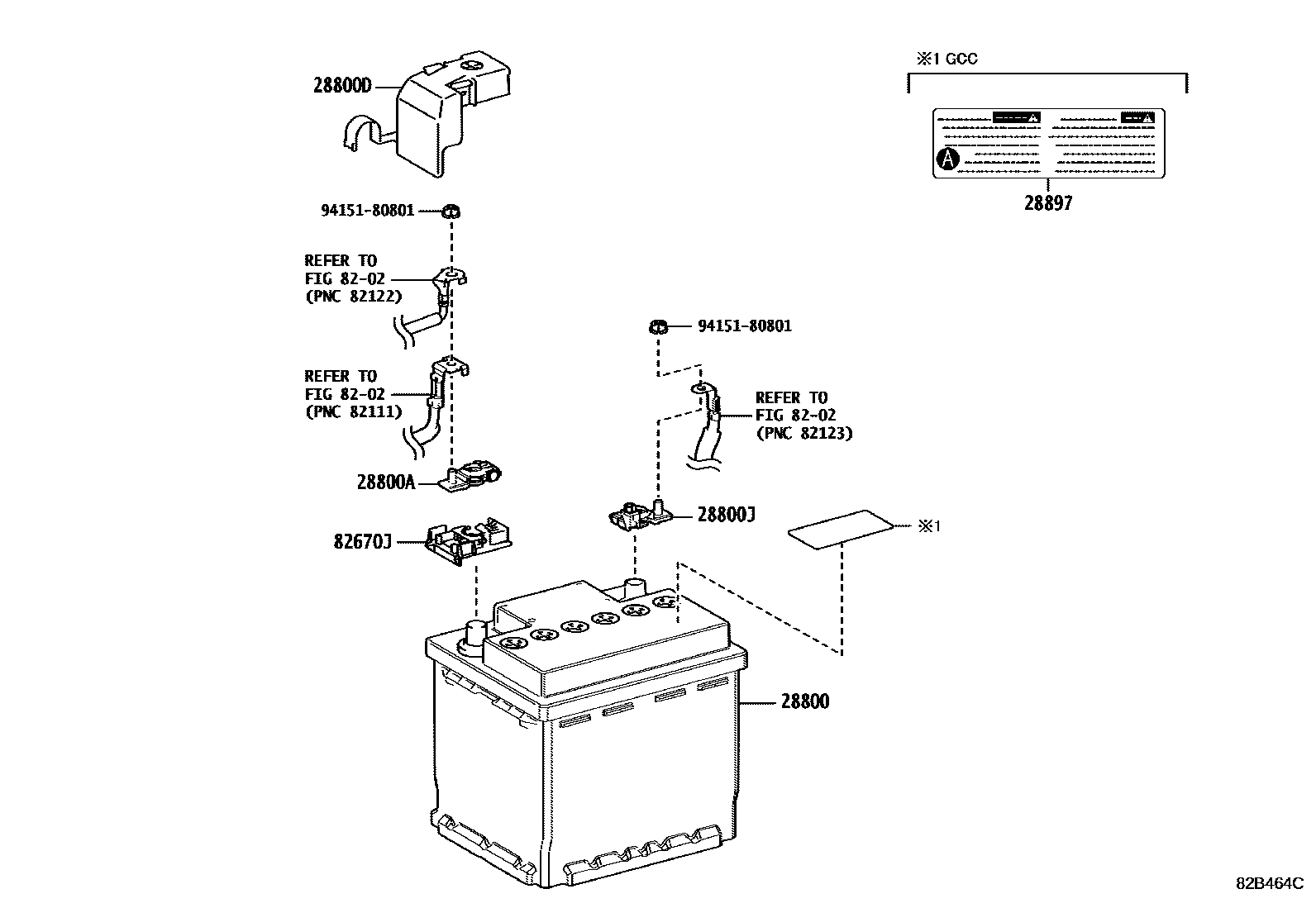 Toyota CAMRY 蓄电池和蓄电池电缆 EPC diagram — 82B464C