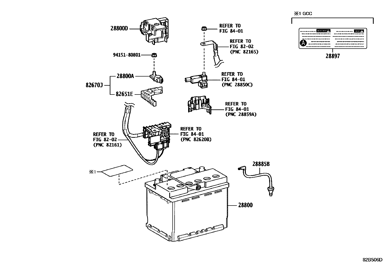 Toyota CAMRY 蓄电池和蓄电池电缆 EPC diagram — 82B506D