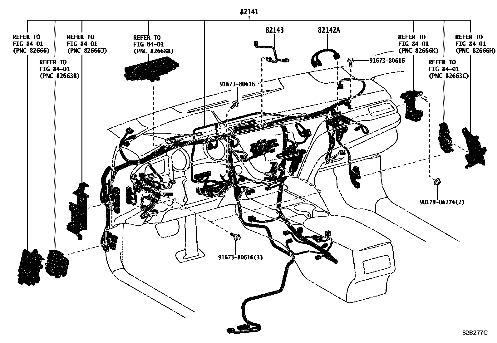 Toyota CAMRY 线束和卡夹 EPC diagram — 82B277C