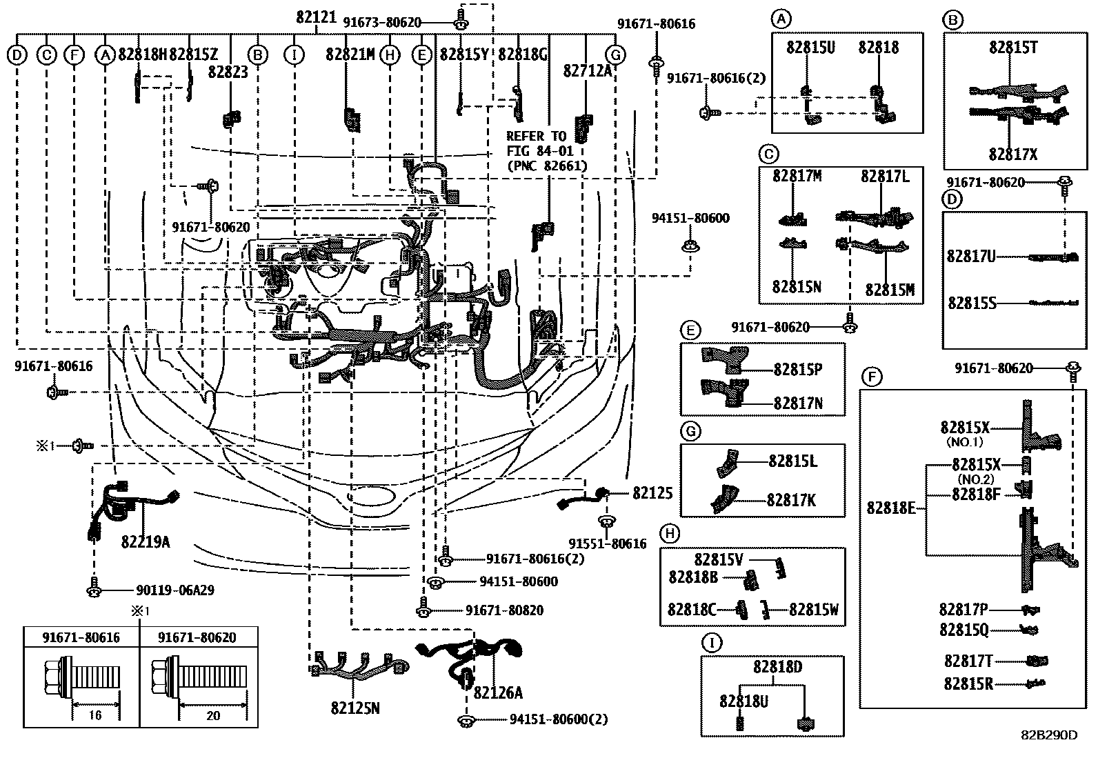Toyota CAMRY 线束和卡夹 EPC diagram — 82B290D