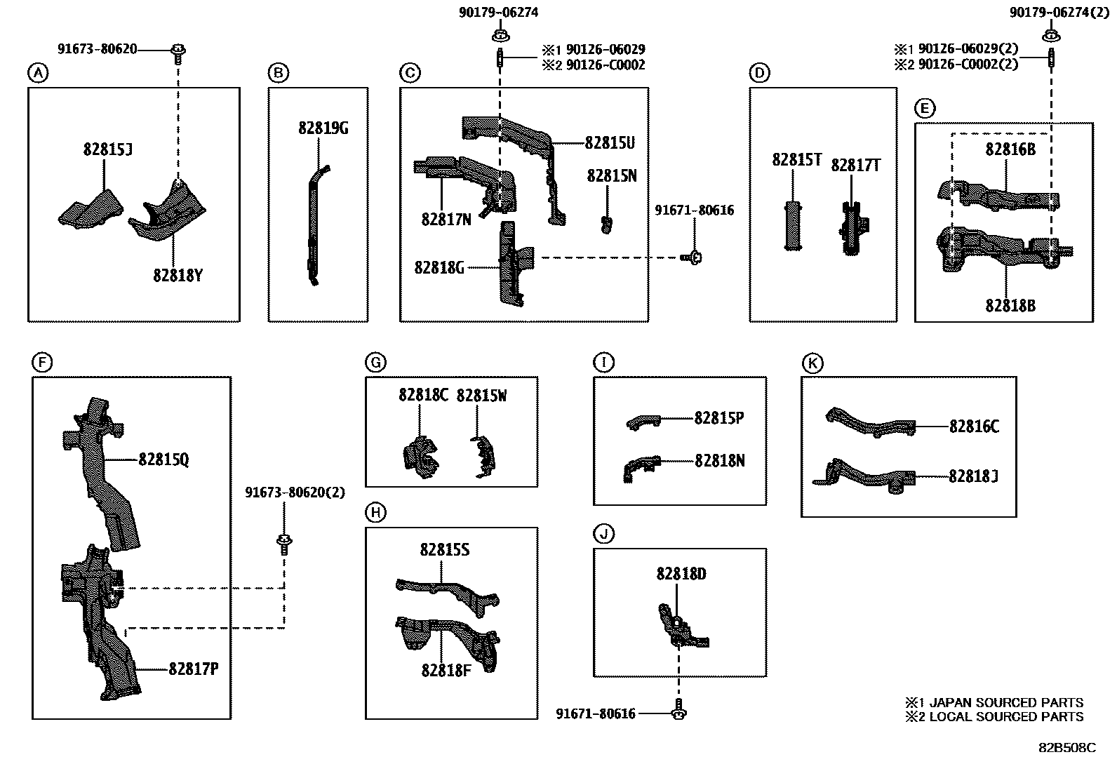 Toyota CAMRY 线束和卡夹 EPC diagram — 82B508C