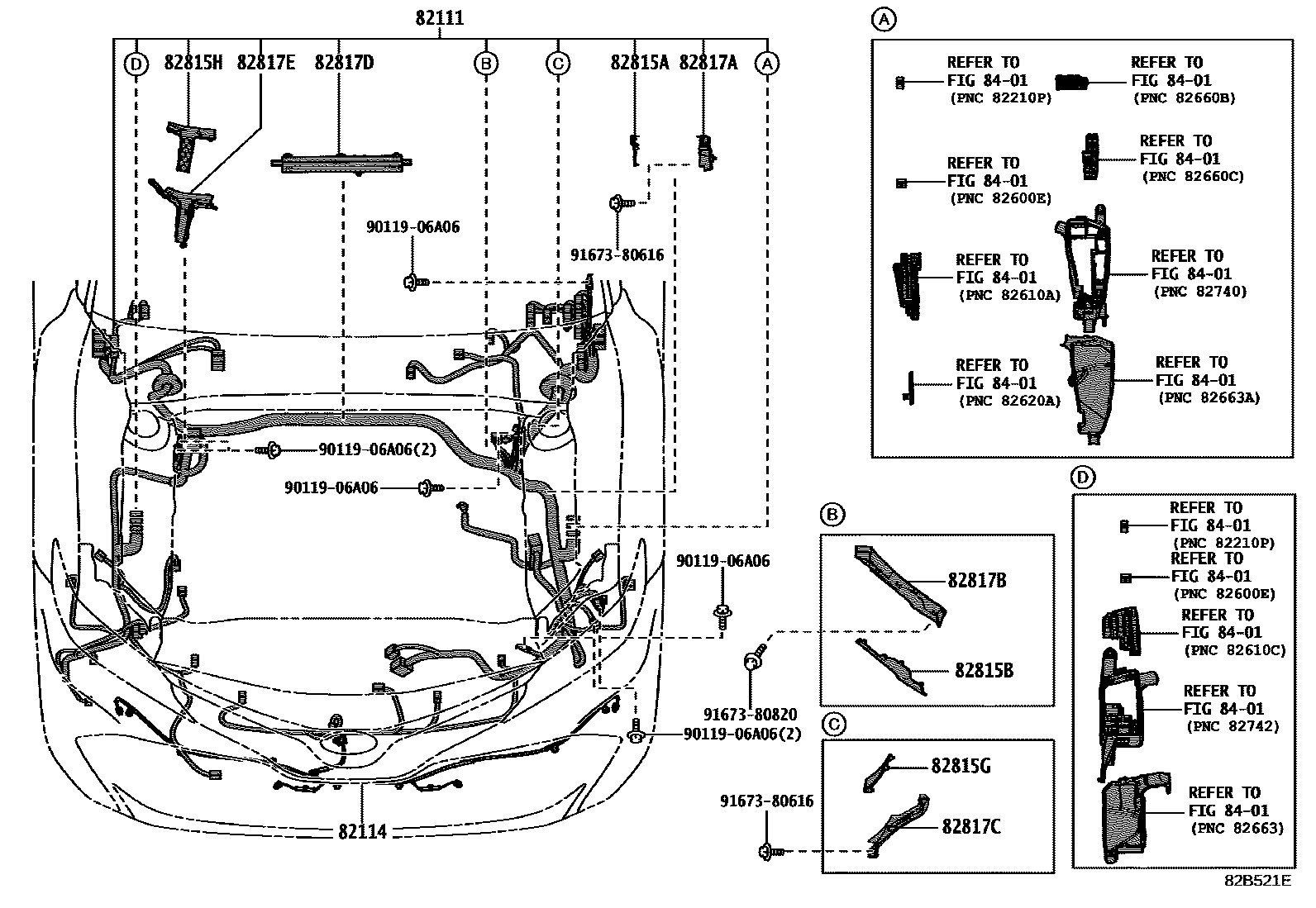 Toyota CAMRY 线束和卡夹 EPC diagram — 82B521E