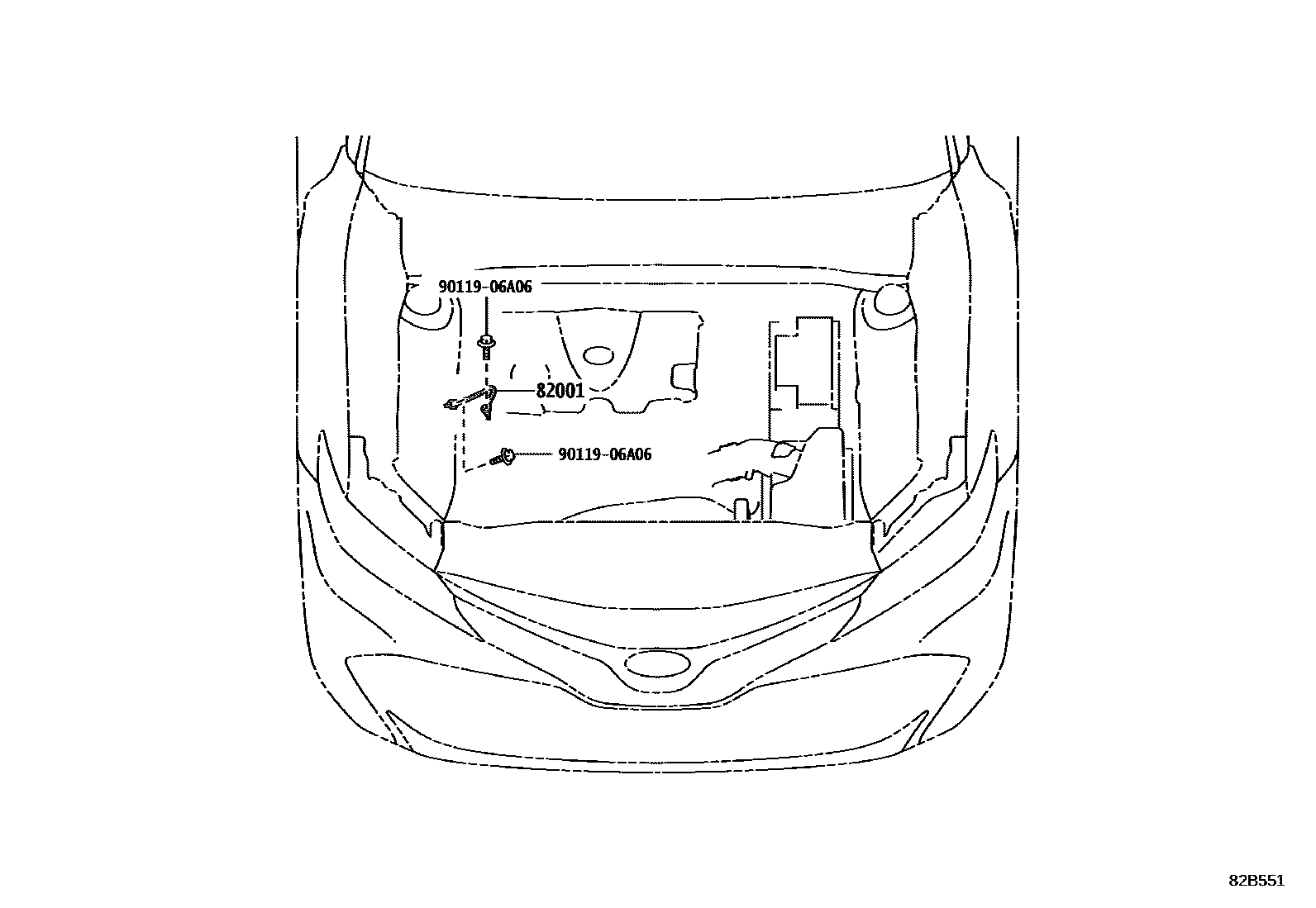 Toyota CAMRY 线束和卡夹 EPC diagram — 82B551