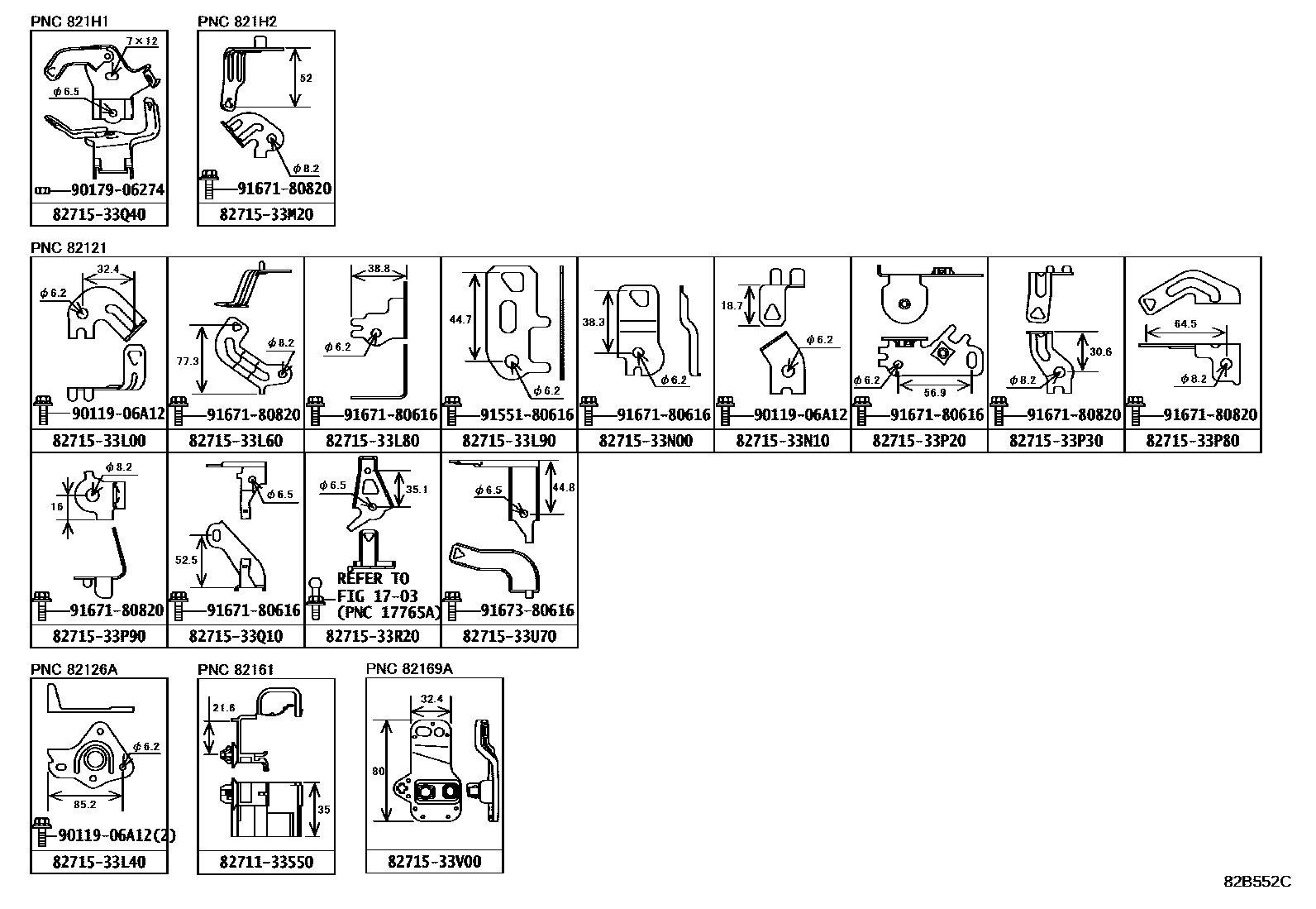Toyota CAMRY 线束和卡夹 EPC diagram — 82B552C
