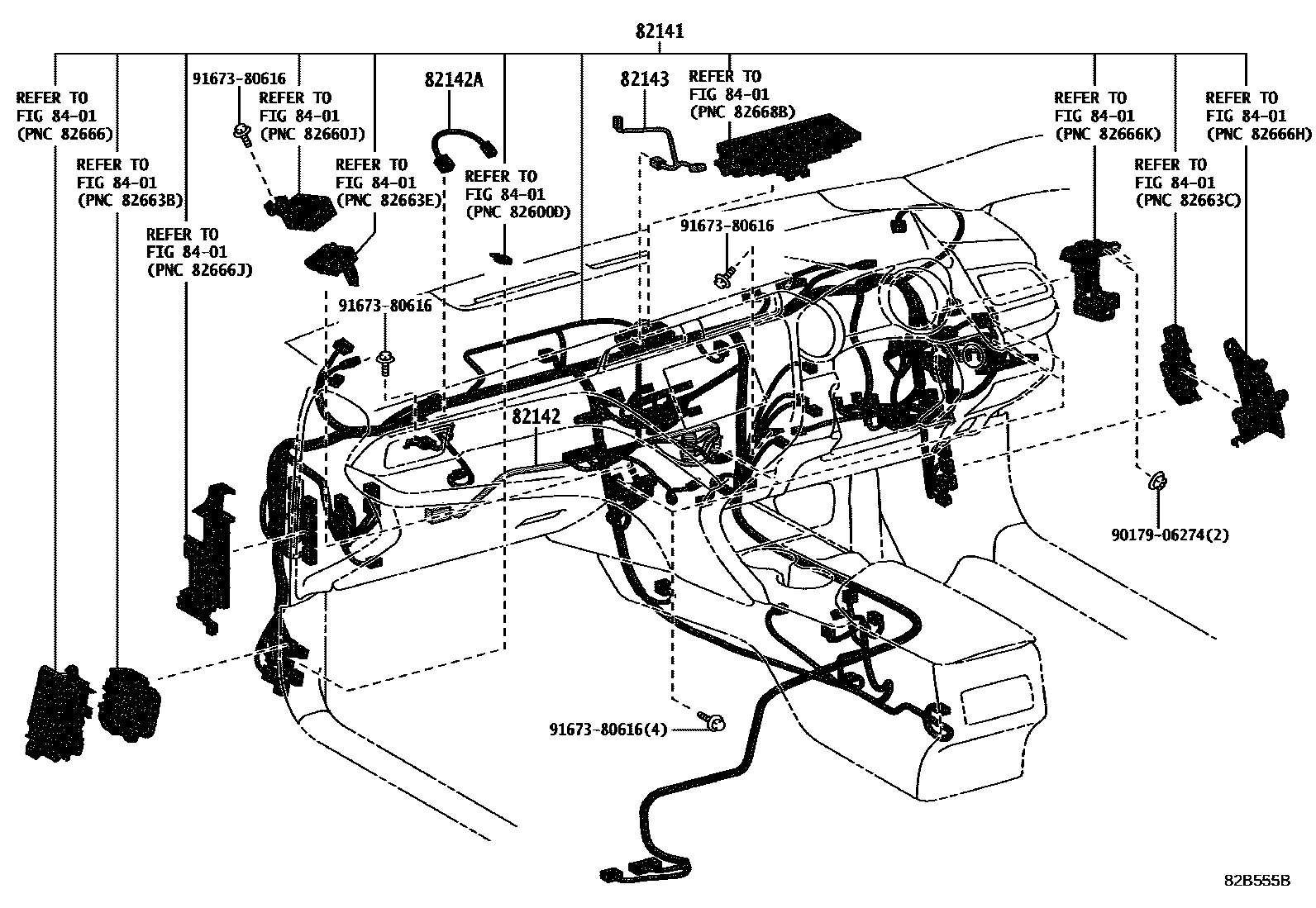 Toyota CAMRY 线束和卡夹 EPC diagram — 82B555B