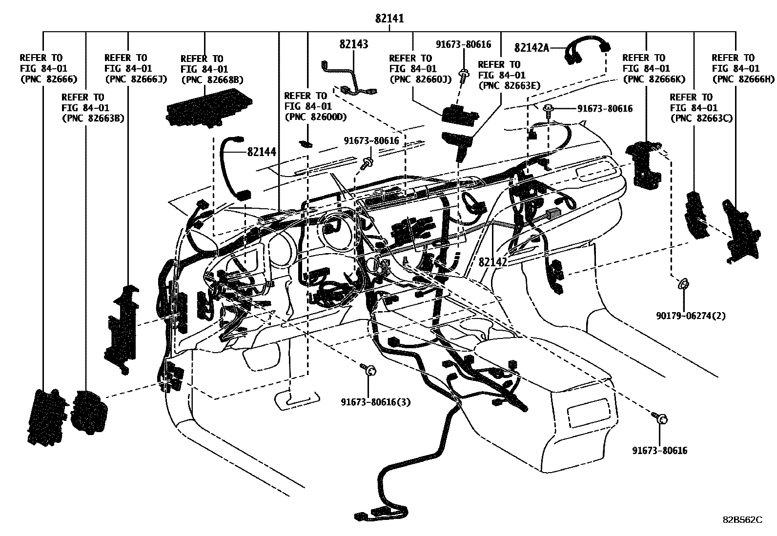 Toyota CAMRY 线束和卡夹 EPC diagram — 82B562C