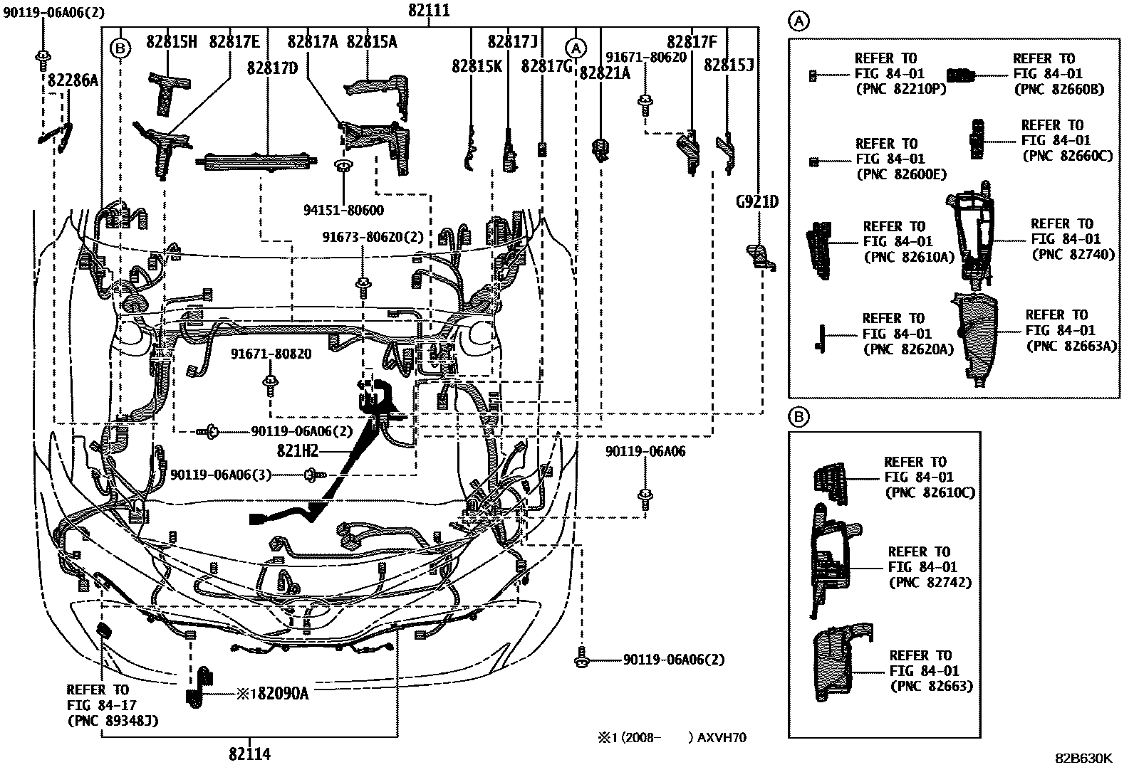 Toyota CAMRY 线束和卡夹 EPC diagram — 82B630K