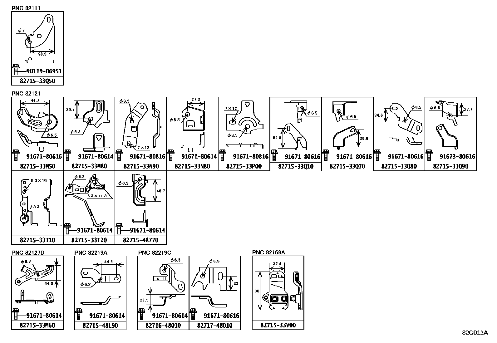 Toyota CAMRY 线束和卡夹 EPC diagram — 82C011A