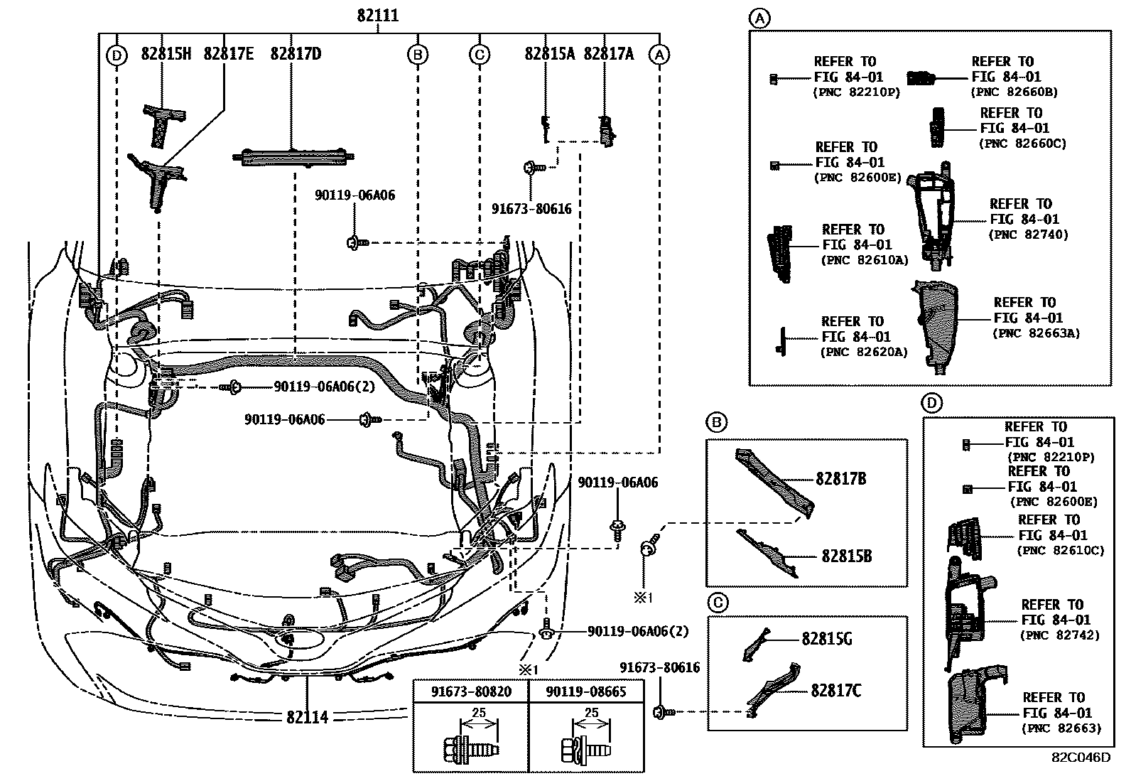 Toyota CAMRY 线束和卡夹 EPC diagram — 82C046D