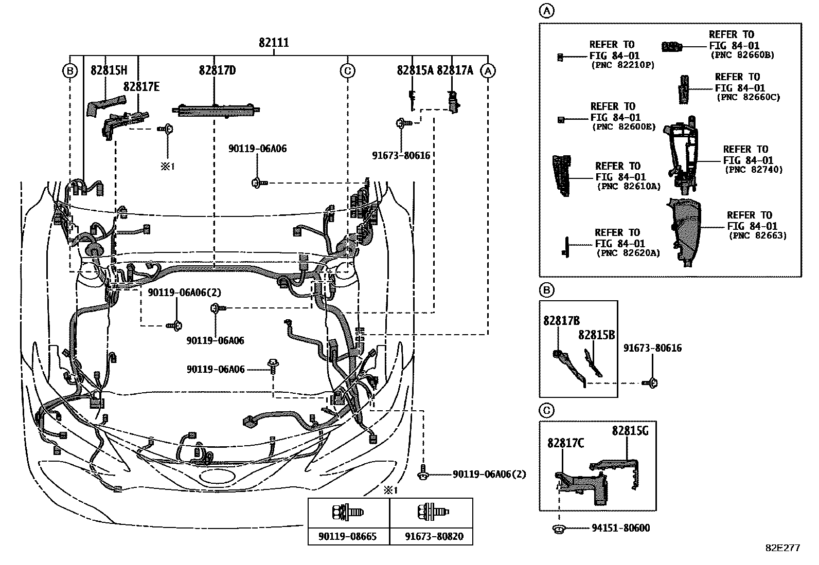 Toyota CAMRY 线束和卡夹 EPC diagram — 82E277